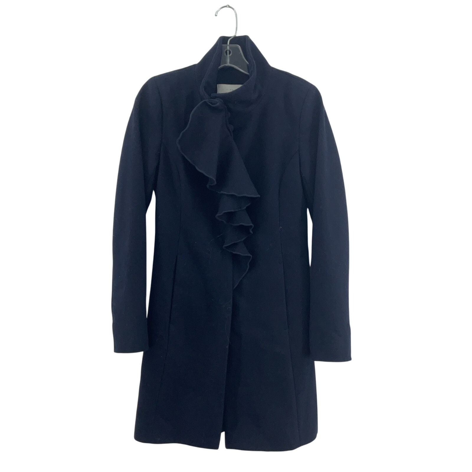 Tahari 2XS Black Wool Ascot Frill Women's Lolita Winter Trench Coat - Preowned