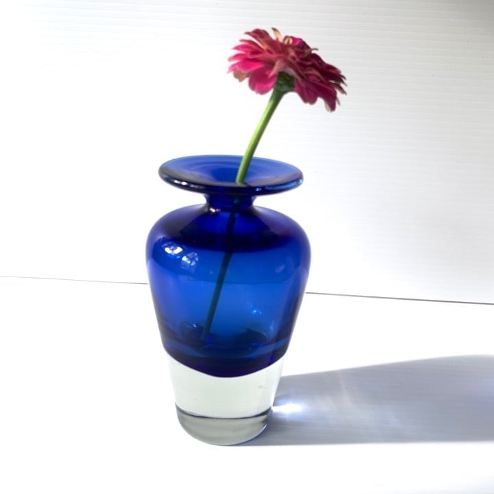 Cobalt Blue/Clear Bud Vase Hand Blown Glass Modern Scandi Design