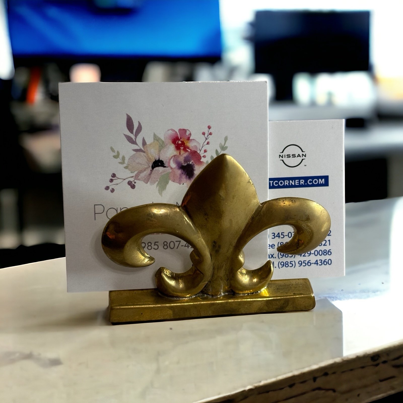 Brass Metal Fleur De Lis Business Card Holder Mail Organizer Louisiana French