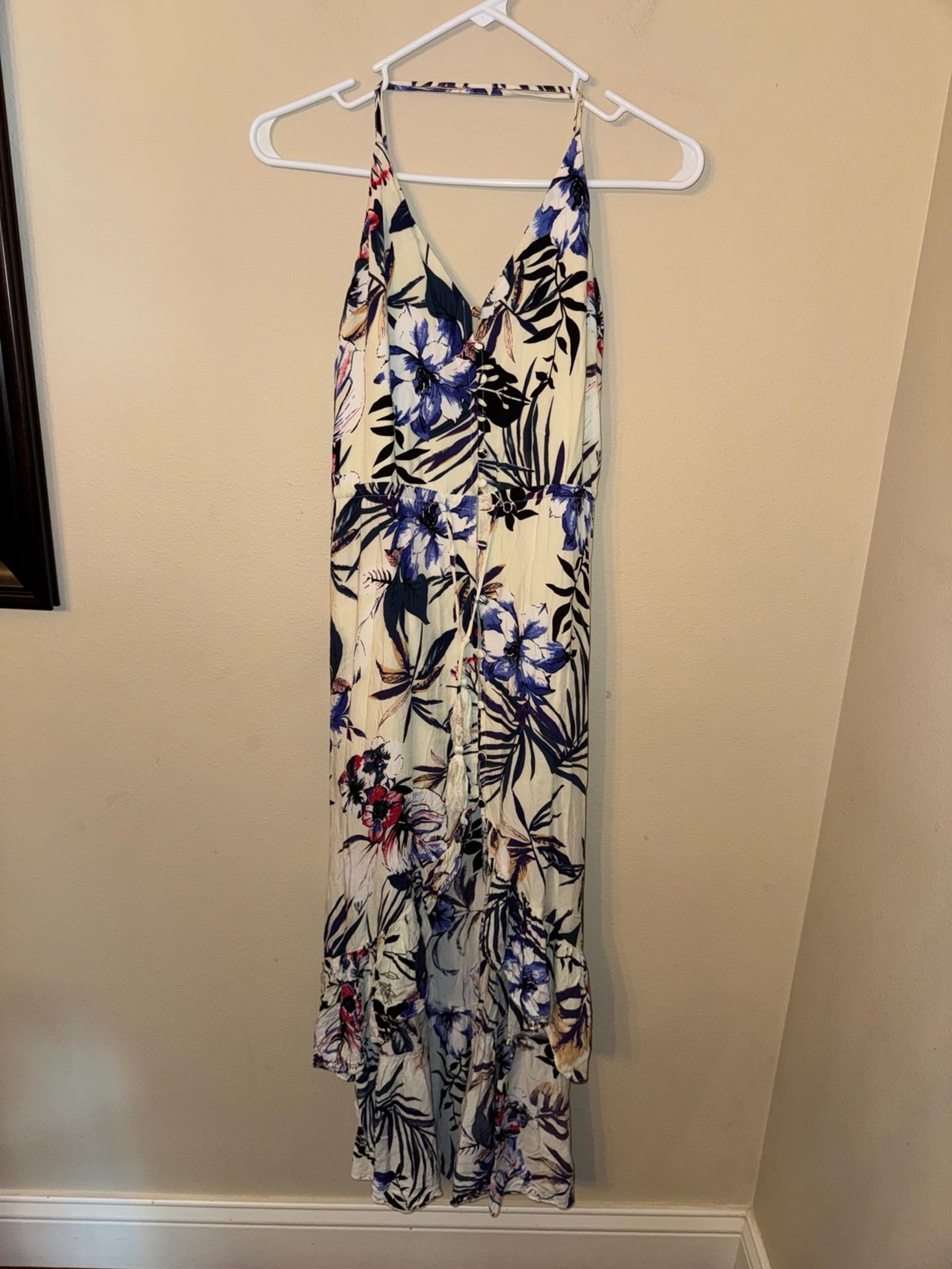 Lulus Women’s Small Darling Daylily White Floral Print High-Low Maxi Dress