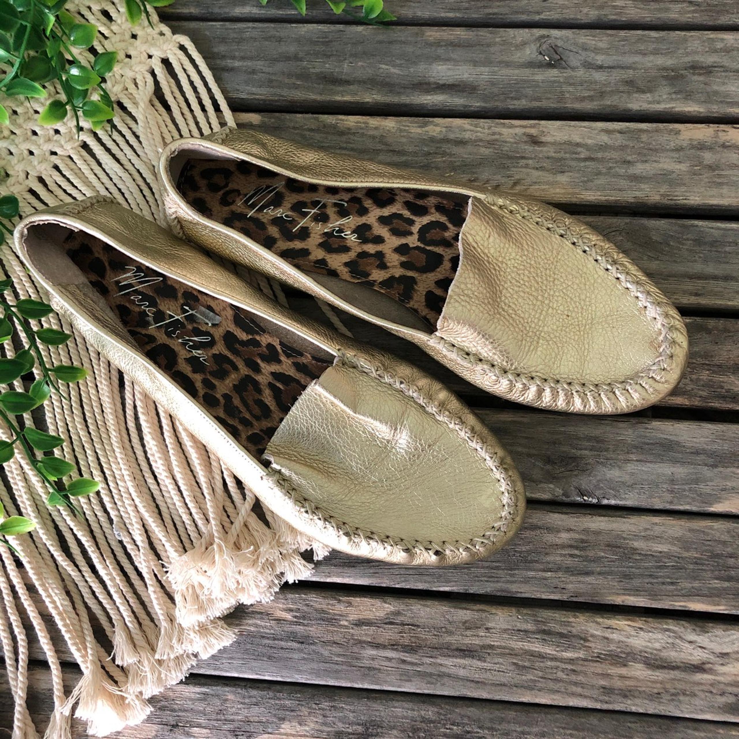 MARC FISHER Leather Gold Loafers