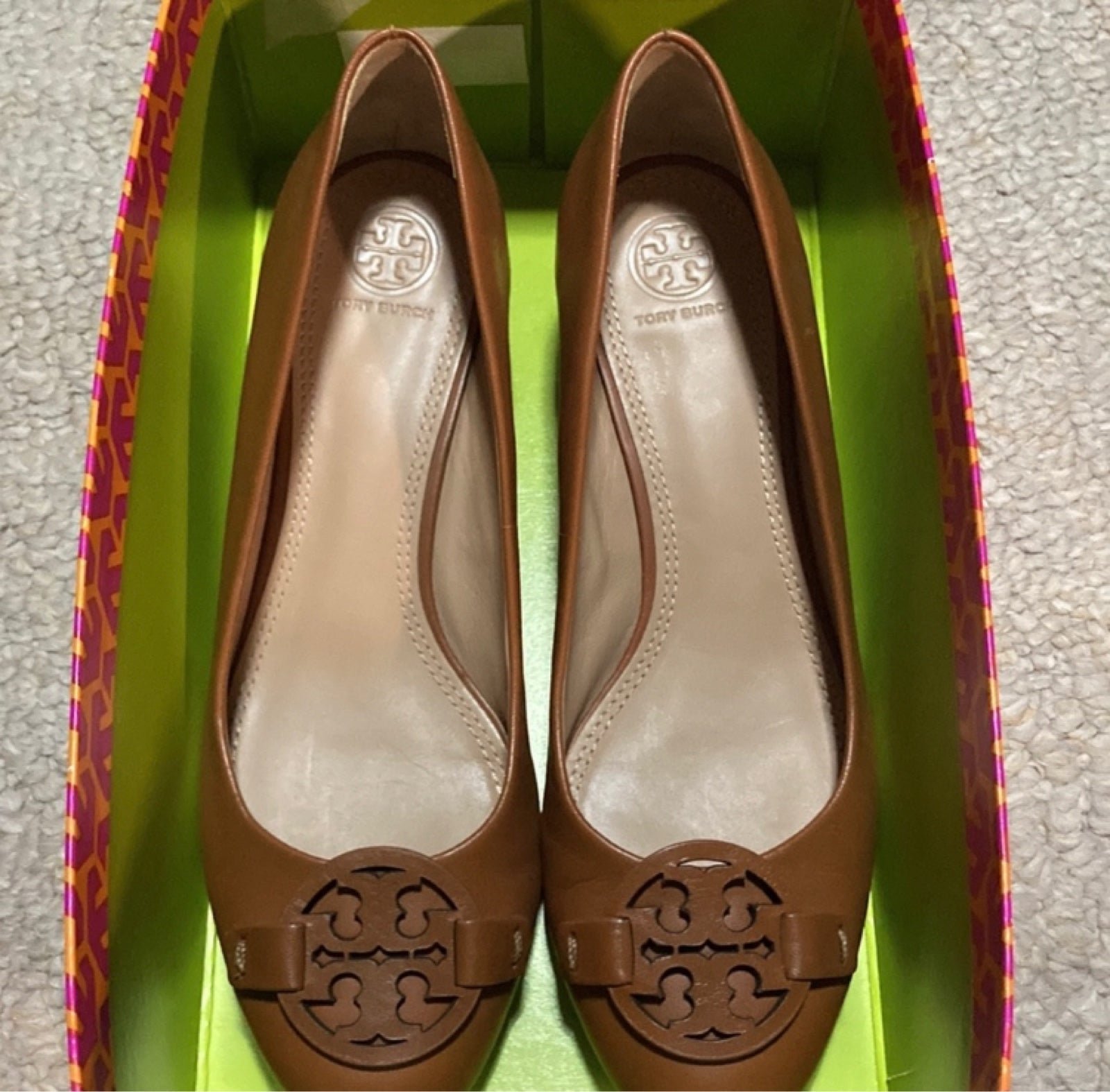 Tory Burch Gabriel 35MM Wedge Shoes Brown Leather US Women’s 9