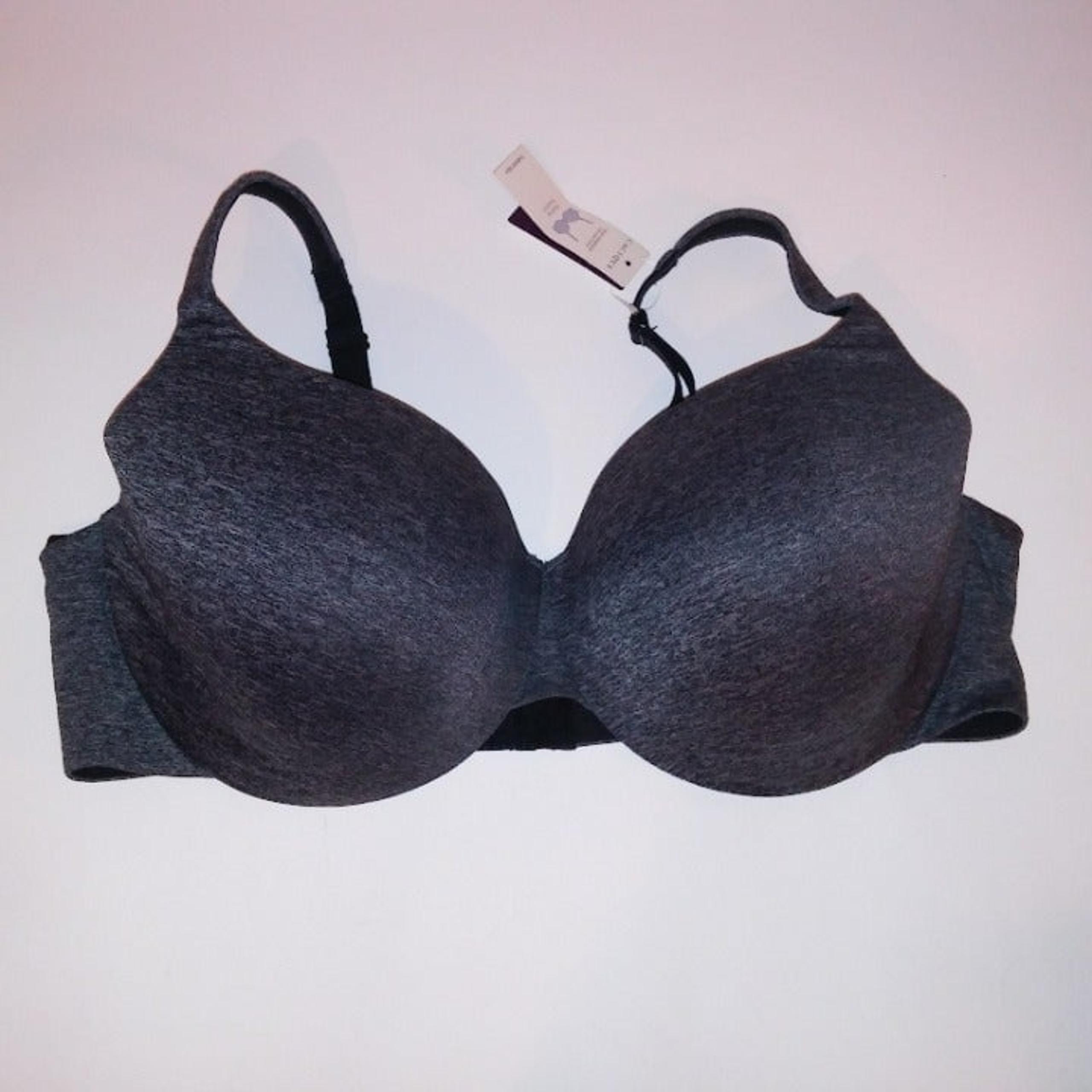 Cacique Bra 46DD True Embrace T Shirt Black Gray Marl Underwire New With Tags  *