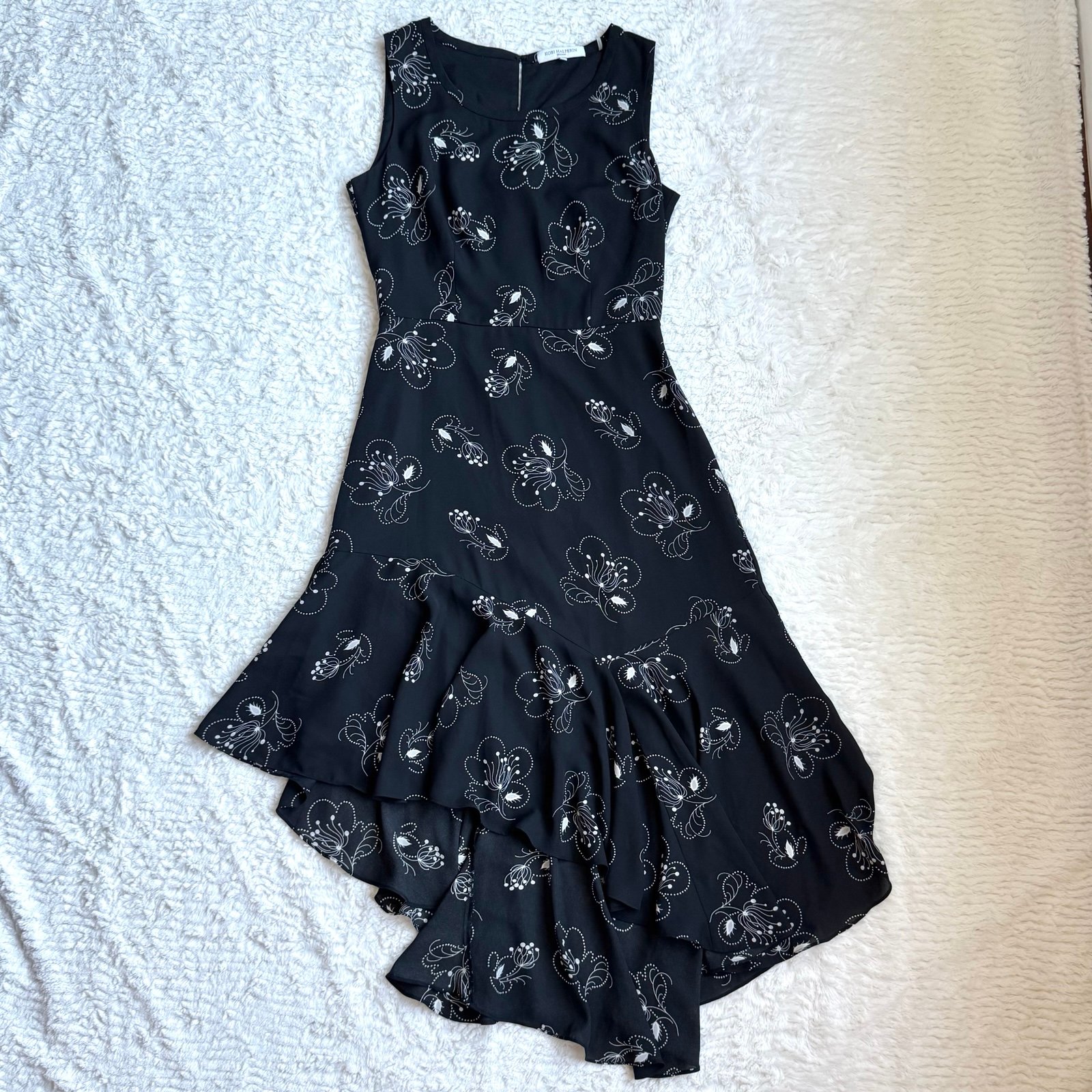 Kobi Halperin Asymmetrical Floral Crepe Dress 4 Ruffled Sleeveless Whimsigoth