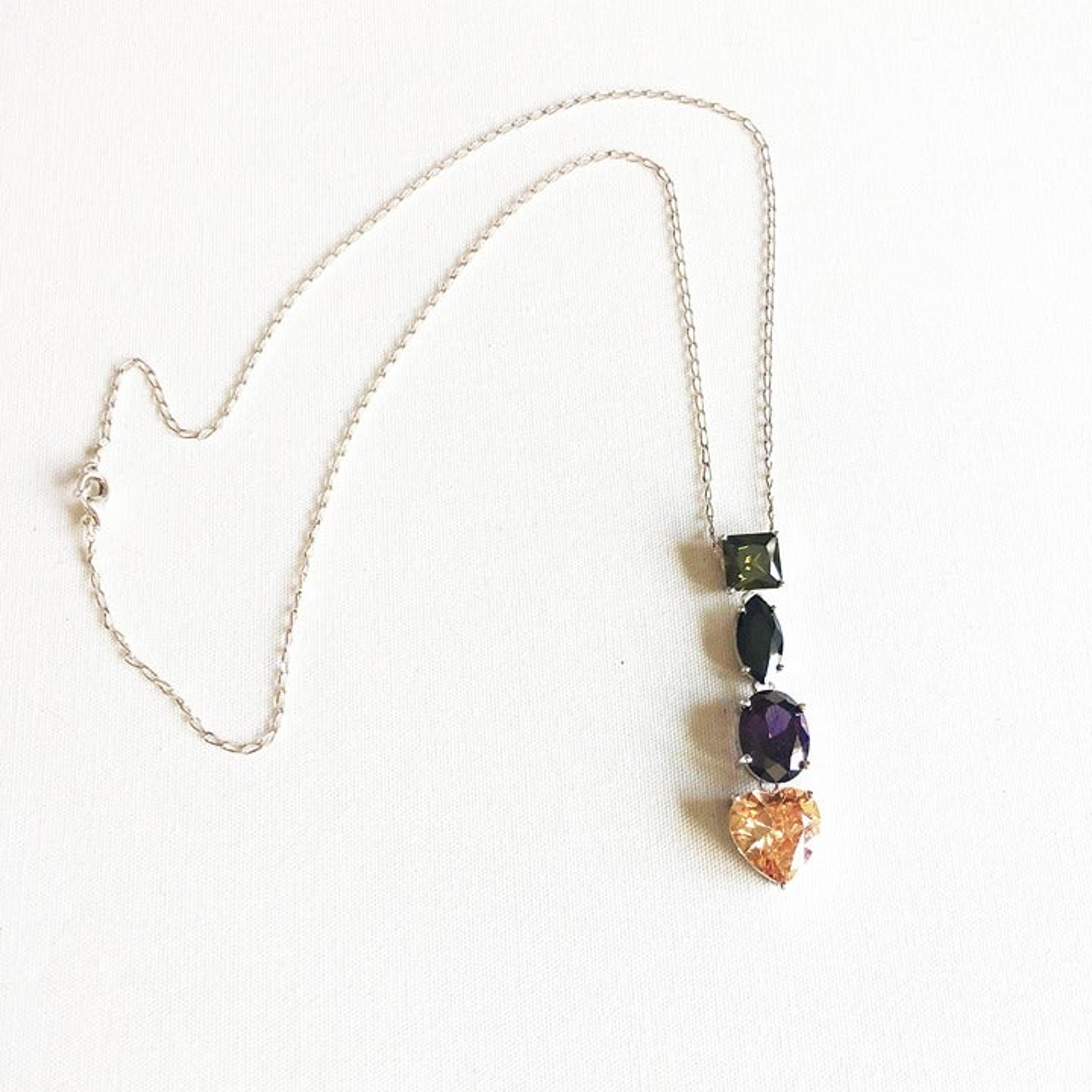 Multi-Color Gemstone Sterling Silver Necklace / Fashion Costume Jewelry