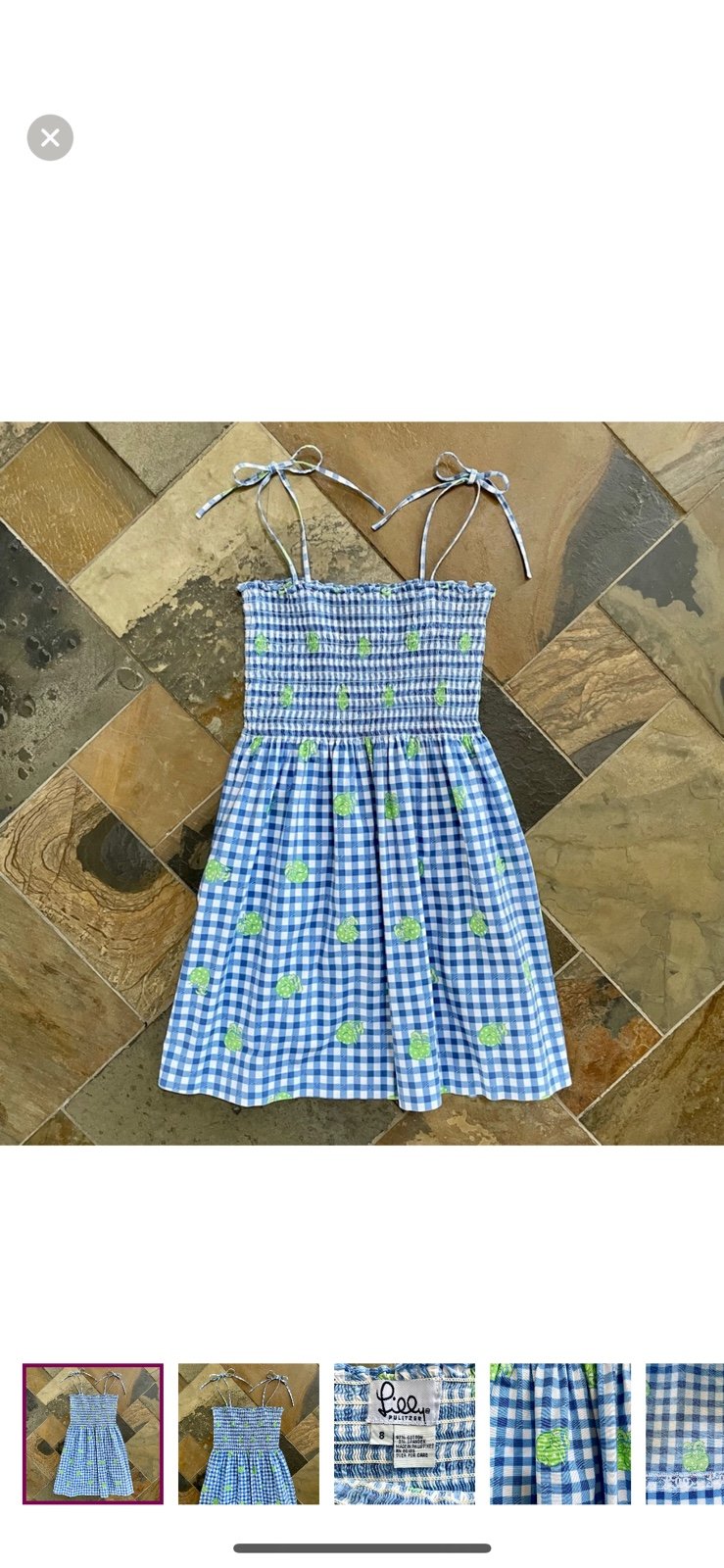 Lilly Pulitzer•LIKE NEW•8•Tied Shoulder Sundress•Blue Gingham~Green Hermit Crabs