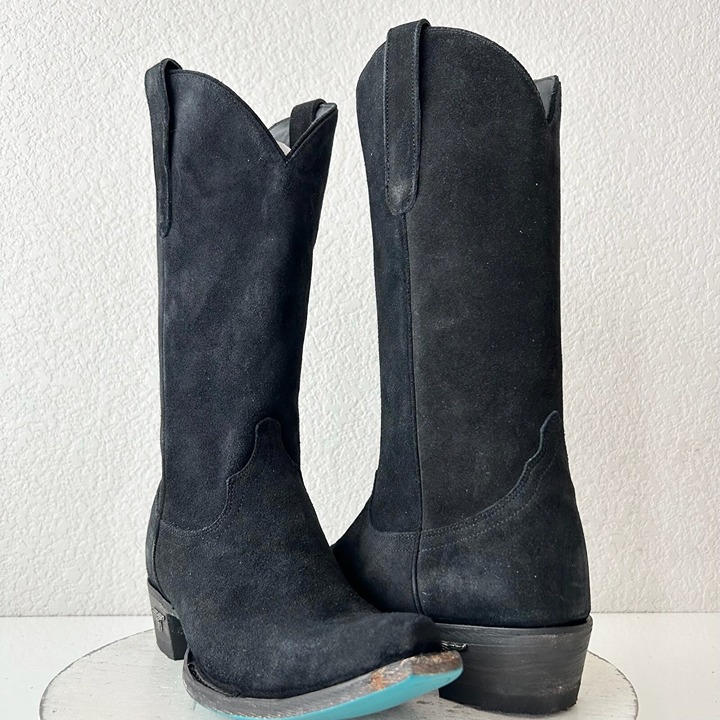 Lane EMMA JANE Womens Cowboy Boots 7.5 Black Suede Western Cowgirl Mid Calf