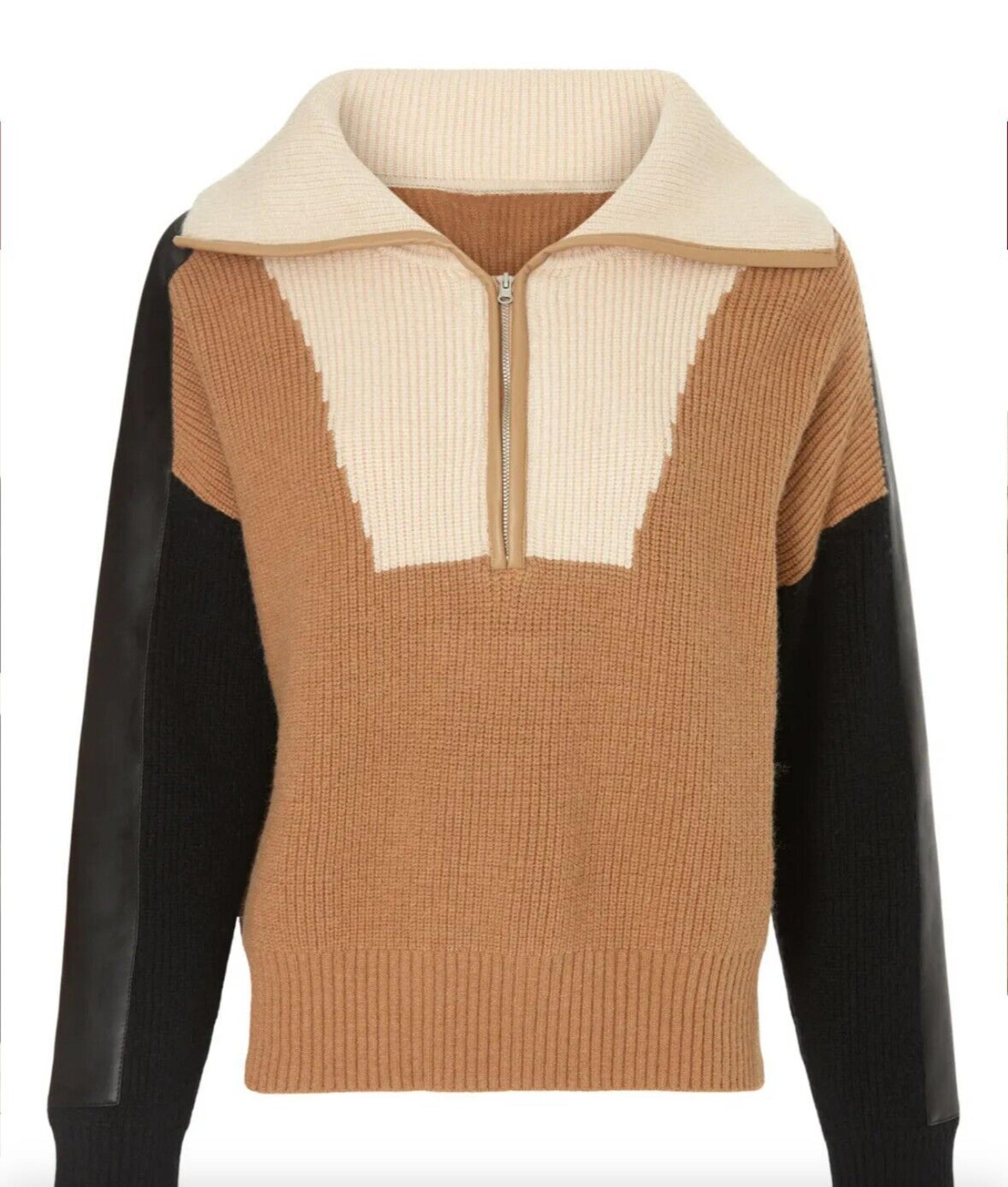 $152 NWT CENTRAL PARK WEST Shavon Luxe Faux Leather Sweater Half Zip Multi Sz S