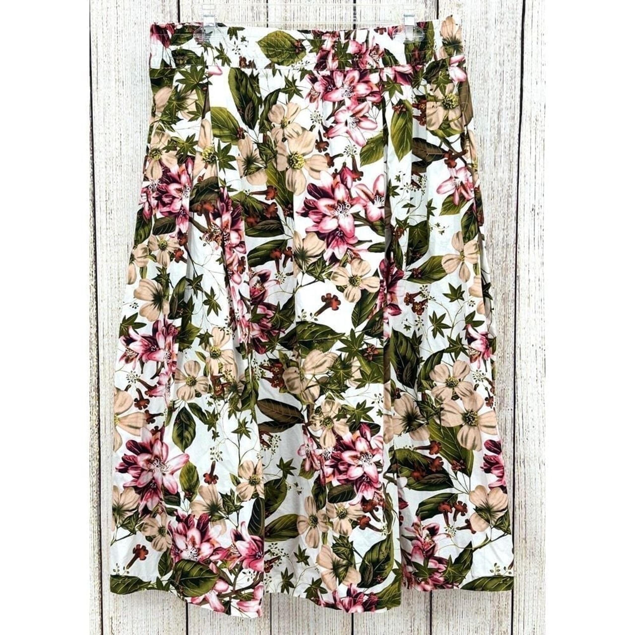 Philosophy Midi Skirt Size Large Multi Floral 100% Cotton Tropical A-Line NWT