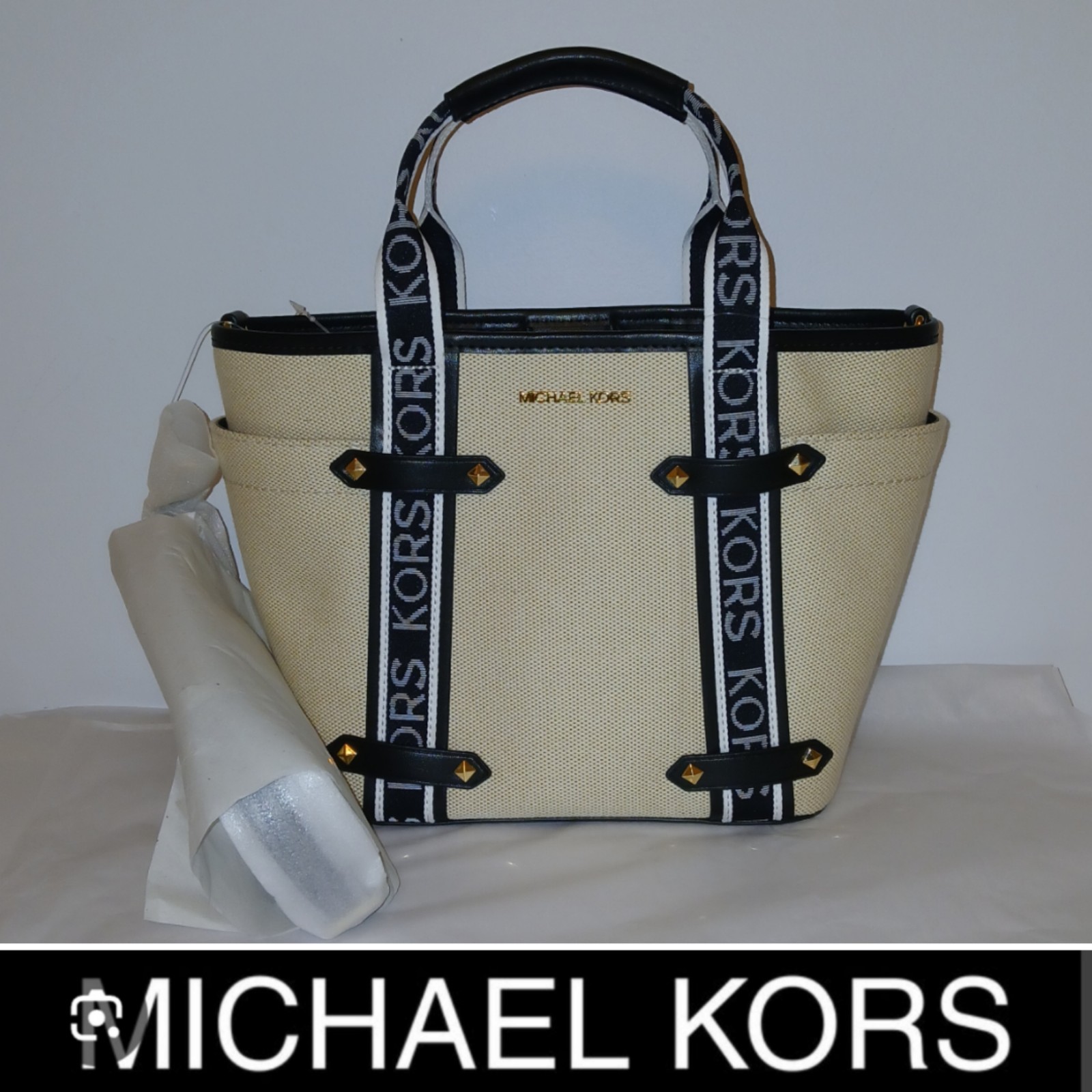 $298 Michael Kors Maeve Canvas & Leather Small Tote with Crossbody Strap