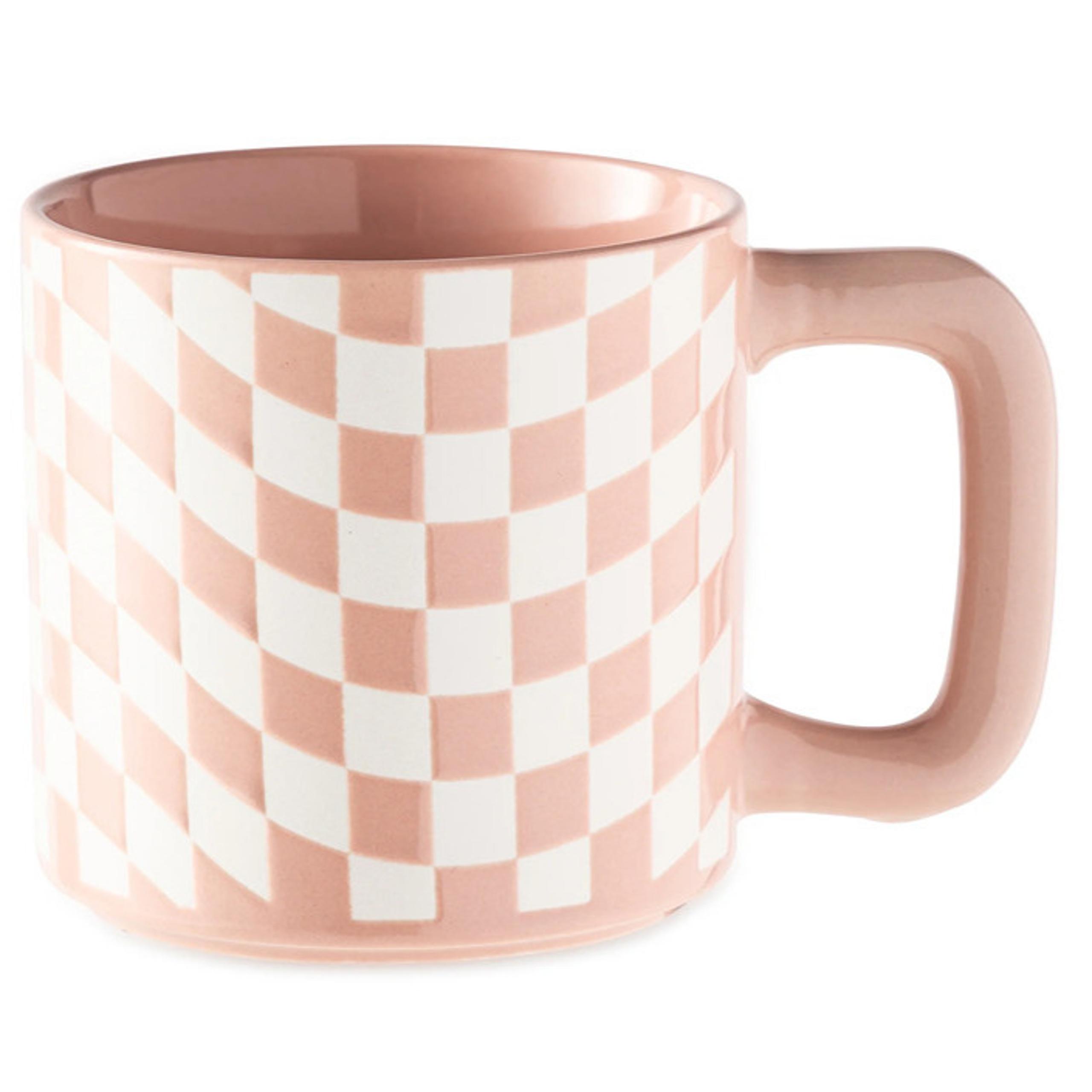 Checkered Ceramic Coffee Mug 16 oz Mainstays Pink Classic Design Brand New