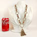 Tassel Necklace - Coral Glass Beads - Twisted Rope Links - Vintage Mid Century