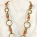 Tassel Necklace - Coral Glass Beads - Twisted Rope Links - Vintage Mid Century