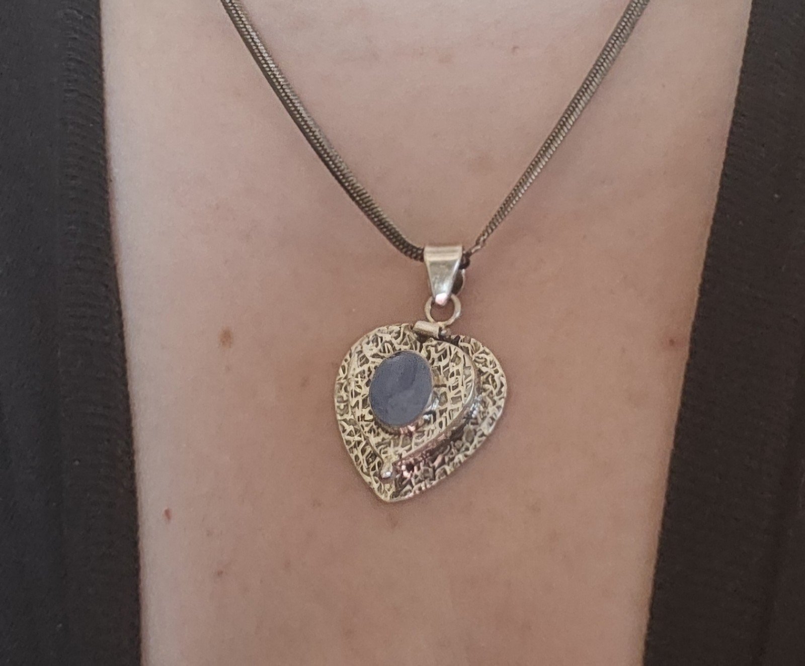 Blue Opal Heart Locket Necklace