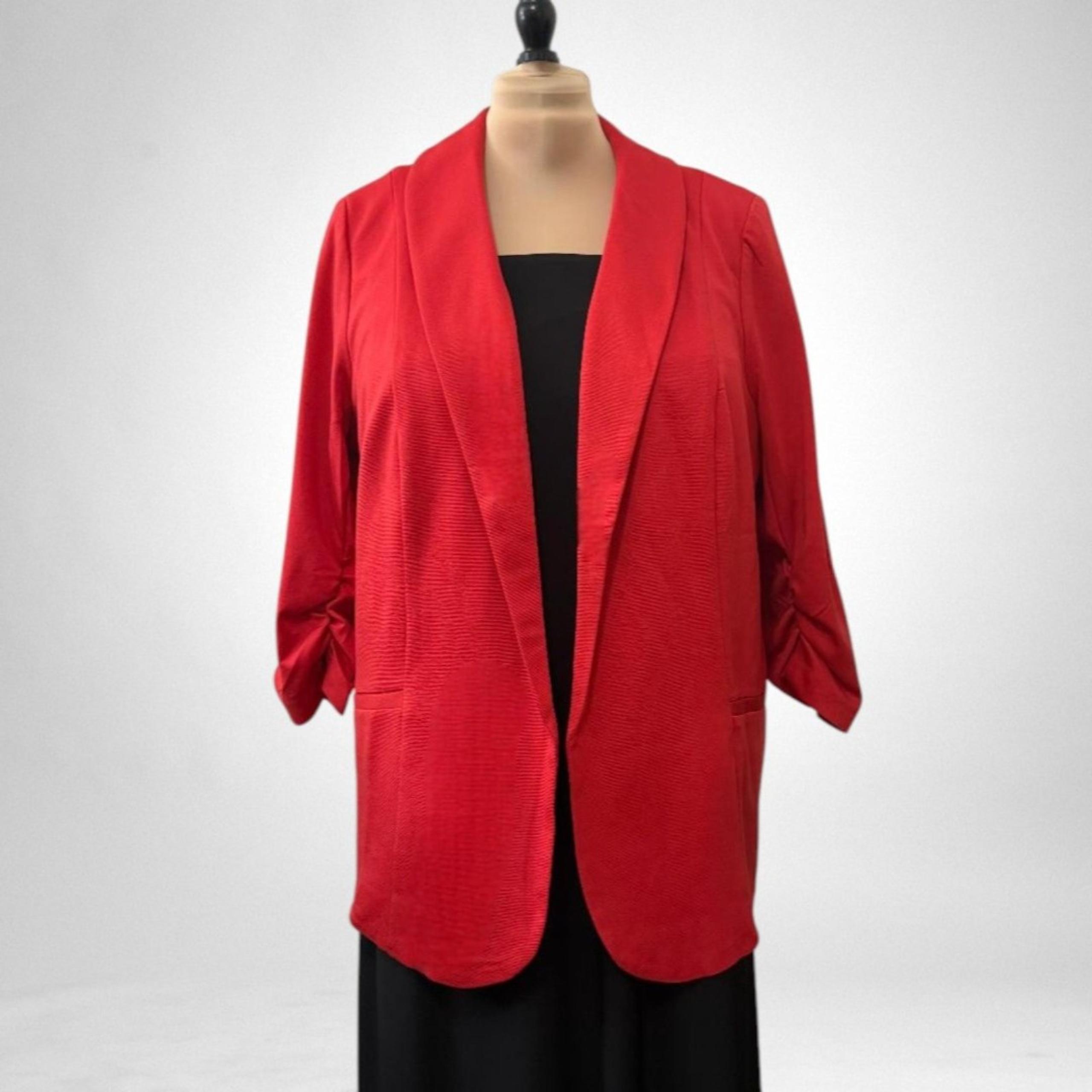 Plus Size Ruch Sleeve Scuba Knit Blazer, NWT! Red - Size 3X - Grace Elements