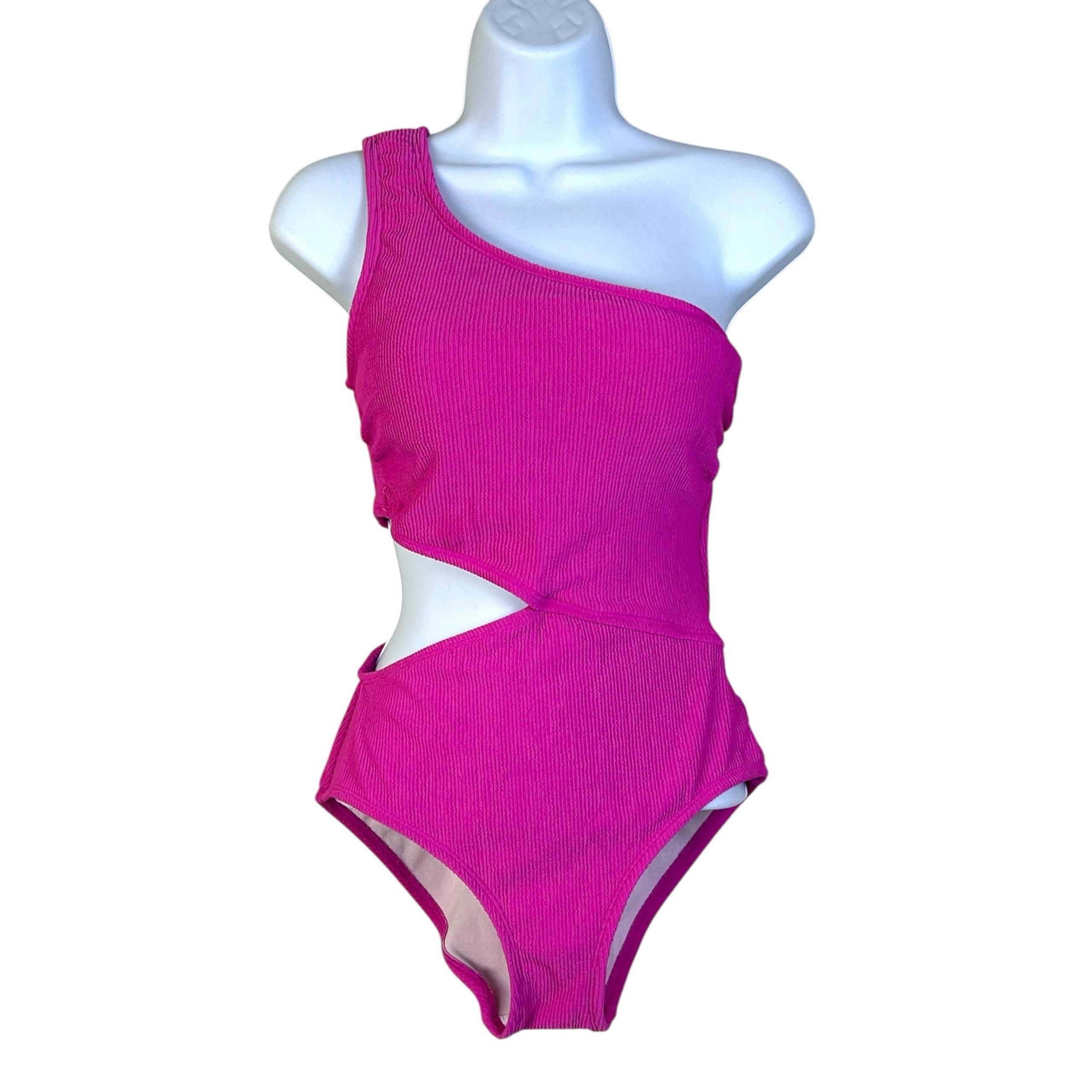 Michael MK Textured One Shoulder Cutout One Piece Swimsuit Pink Women's 10 NWT