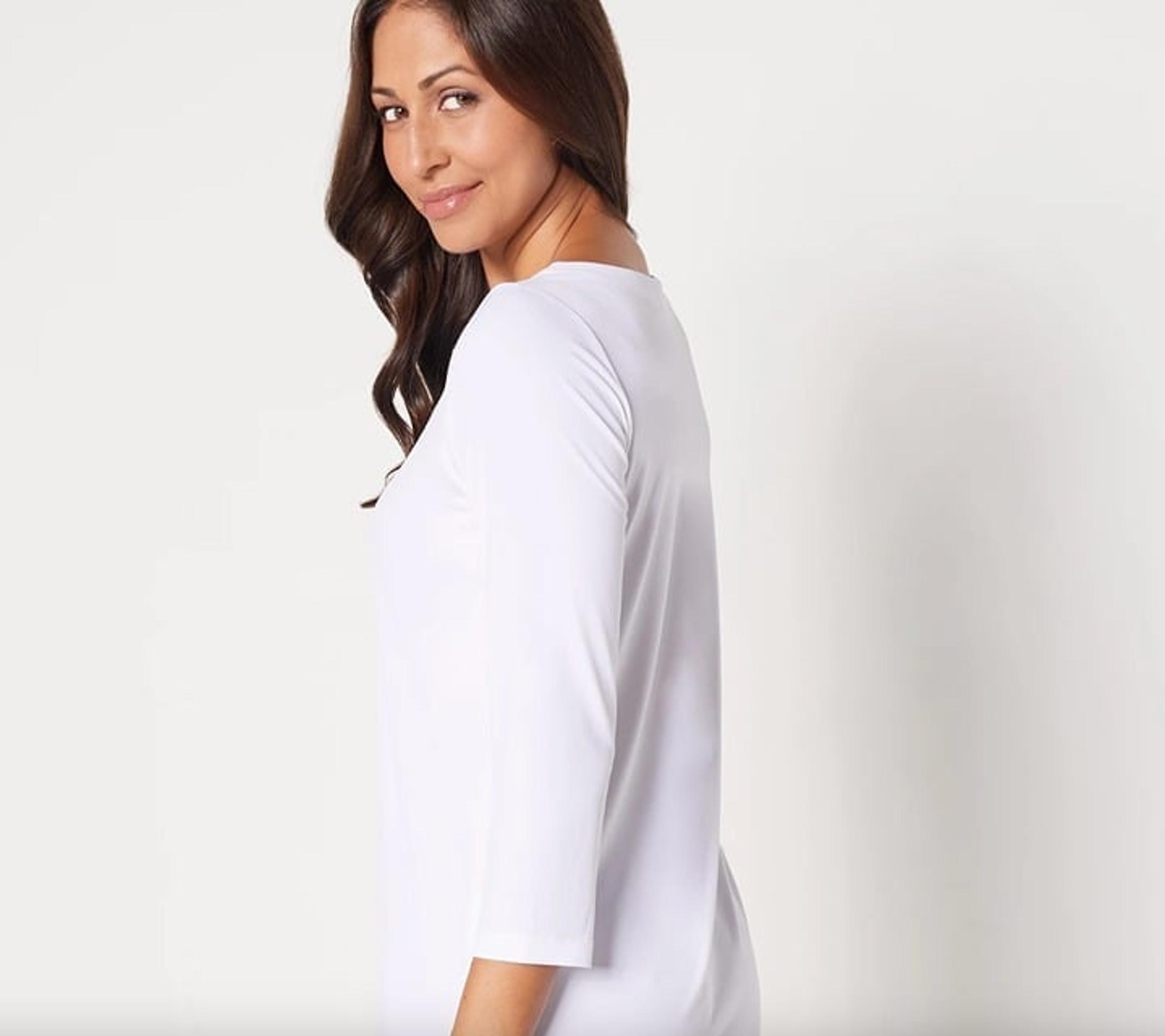 Susan Graver Modern Essentials Petites XL XLP White Liquid Knit Tunic Top Blouse