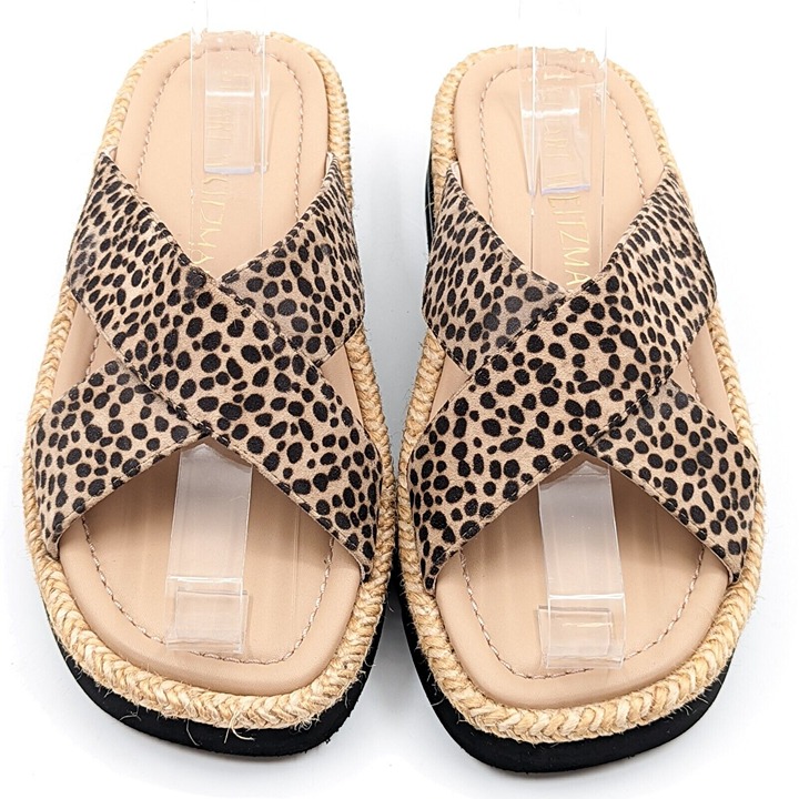 Stuart Weitzman Women Roza Platform Leopard Leather Slip Sandals Size 8