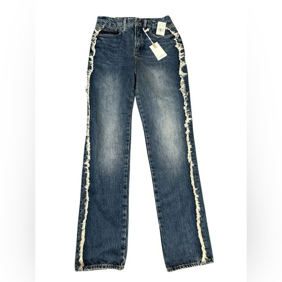 Good American Blue Jeans with Fringe Detail. NWT $178 Retail. 14" W 11" R 31" I