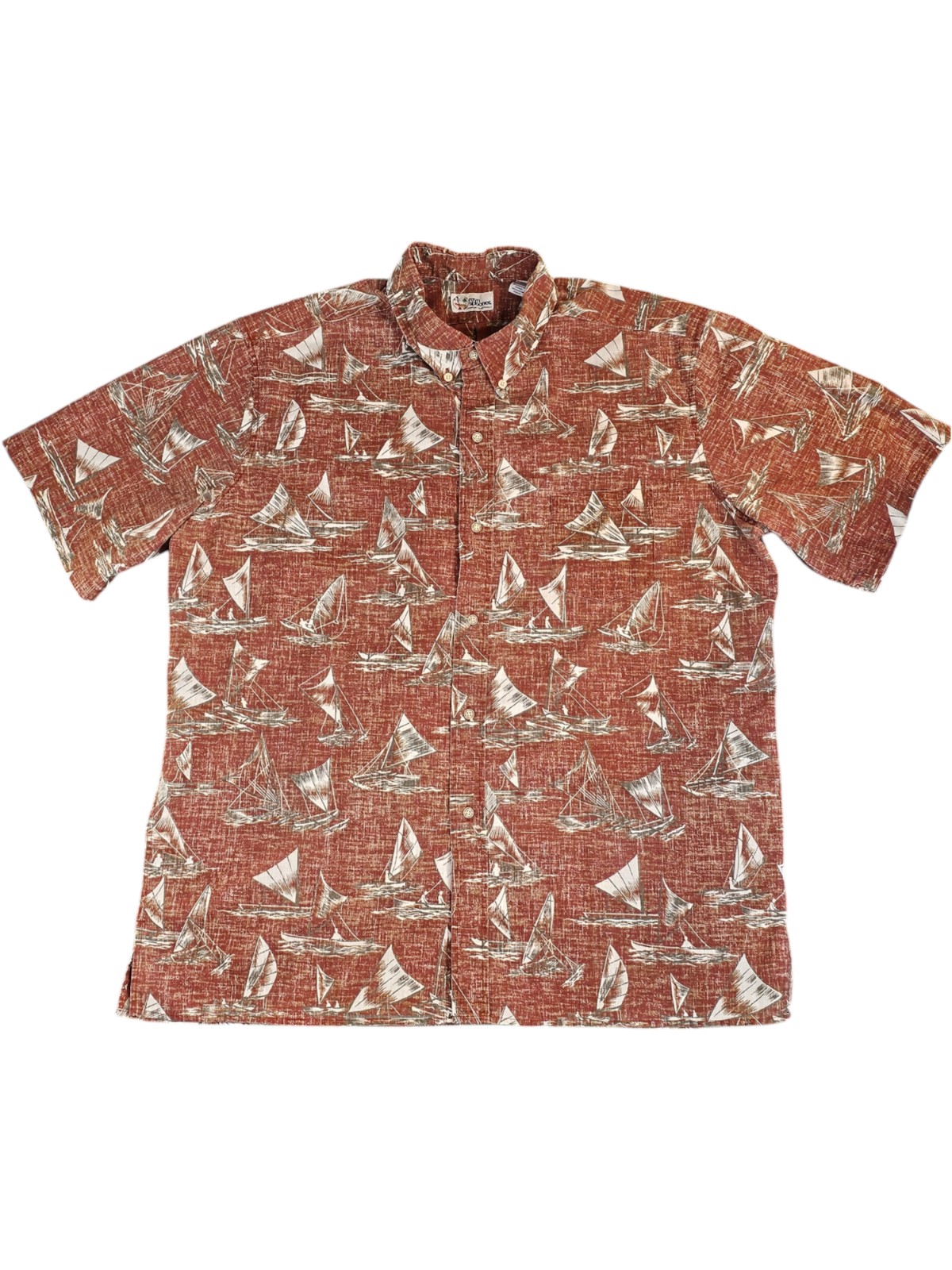 Vintage Reyn Spooner Hawaiian Button Shirt 2XL Sailboats All Over Reverse Print