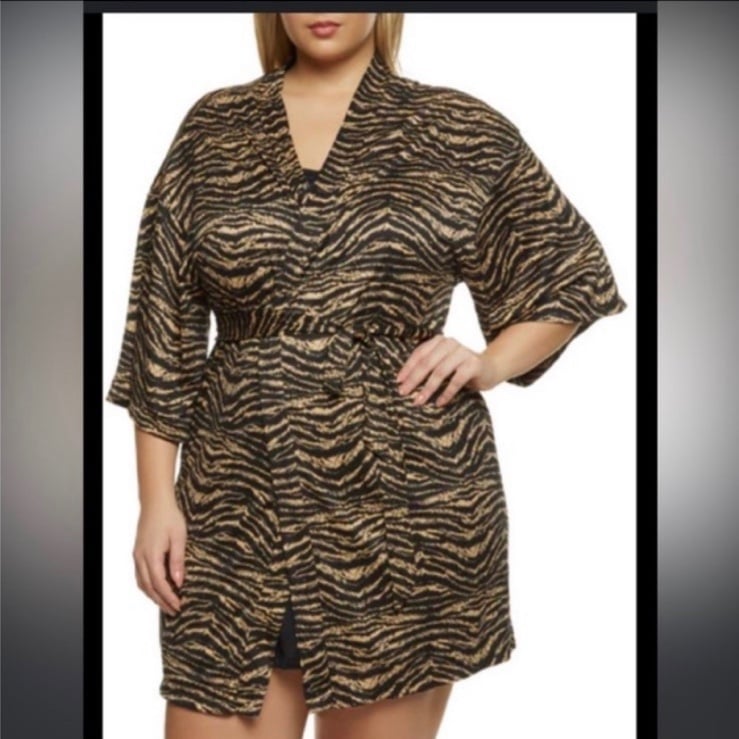 ZEBRA ANIMAL PRINT BELTED ROBE