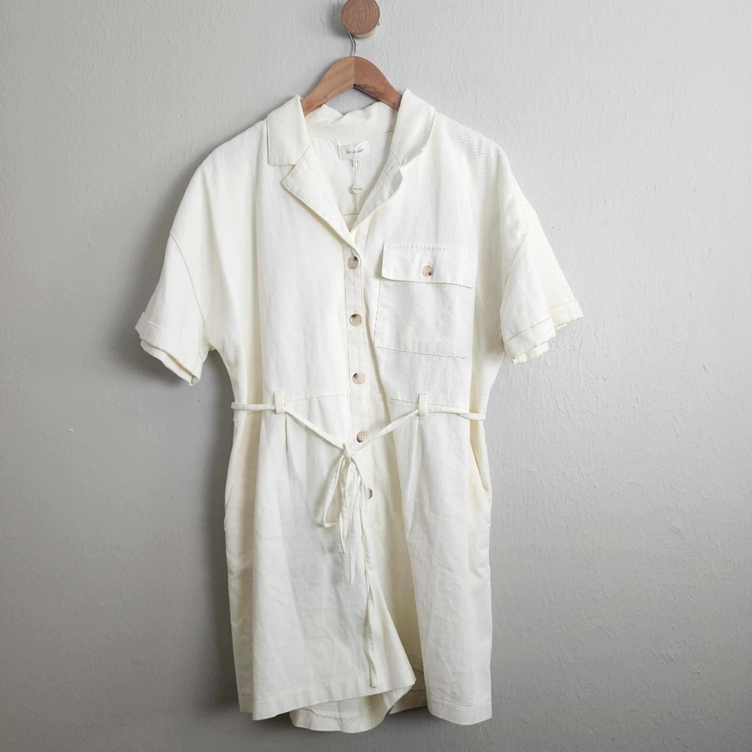NWT Bohme Ivory Denim Belted One Piece Short Sleeve Romper