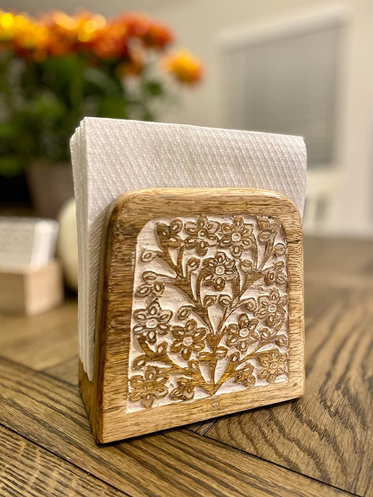 Farmhouse Rustic Wood Napkin Holder for Table | Distressed Wooden Modern