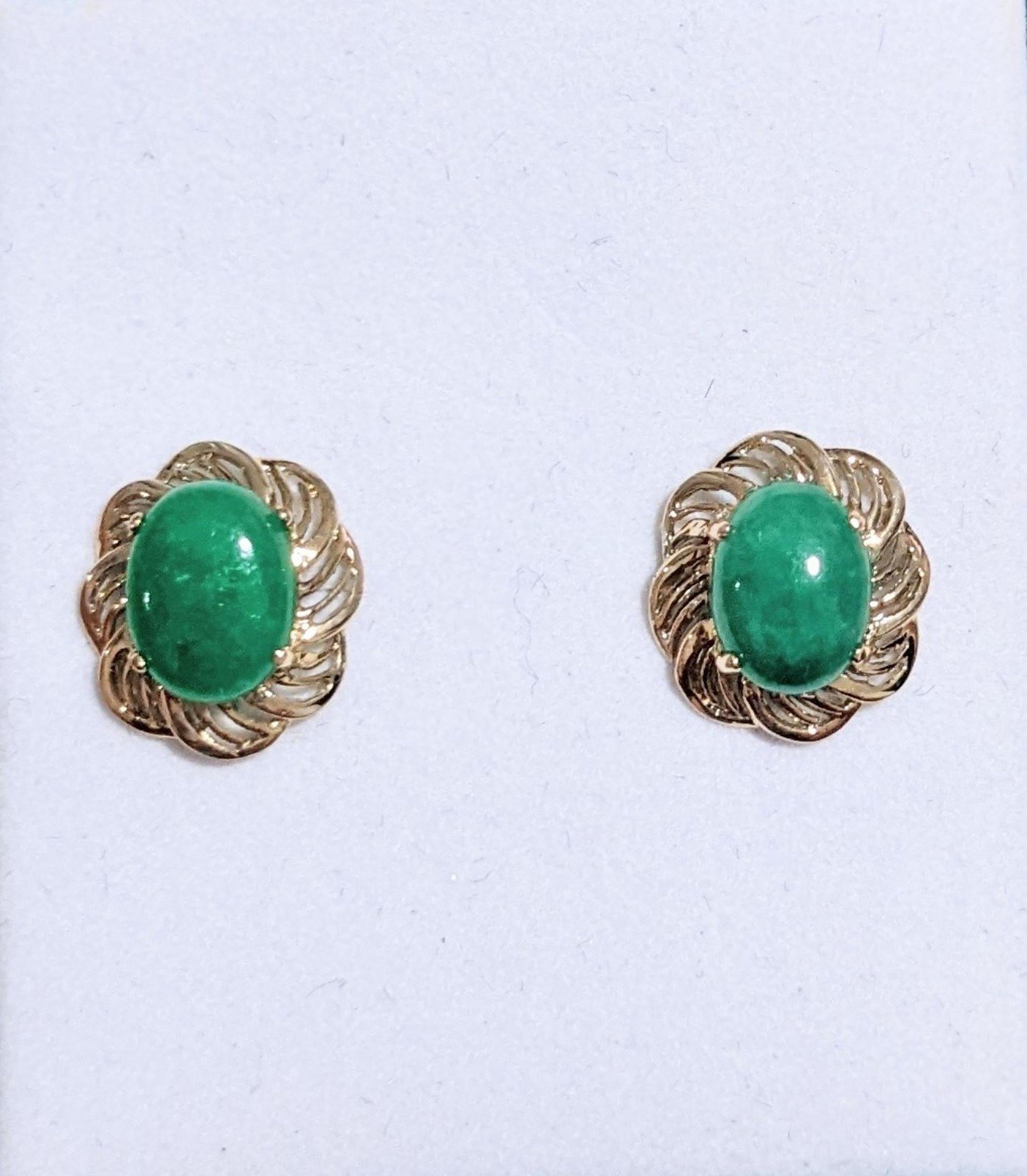 14k Solid Gold Jade Stud Earrings