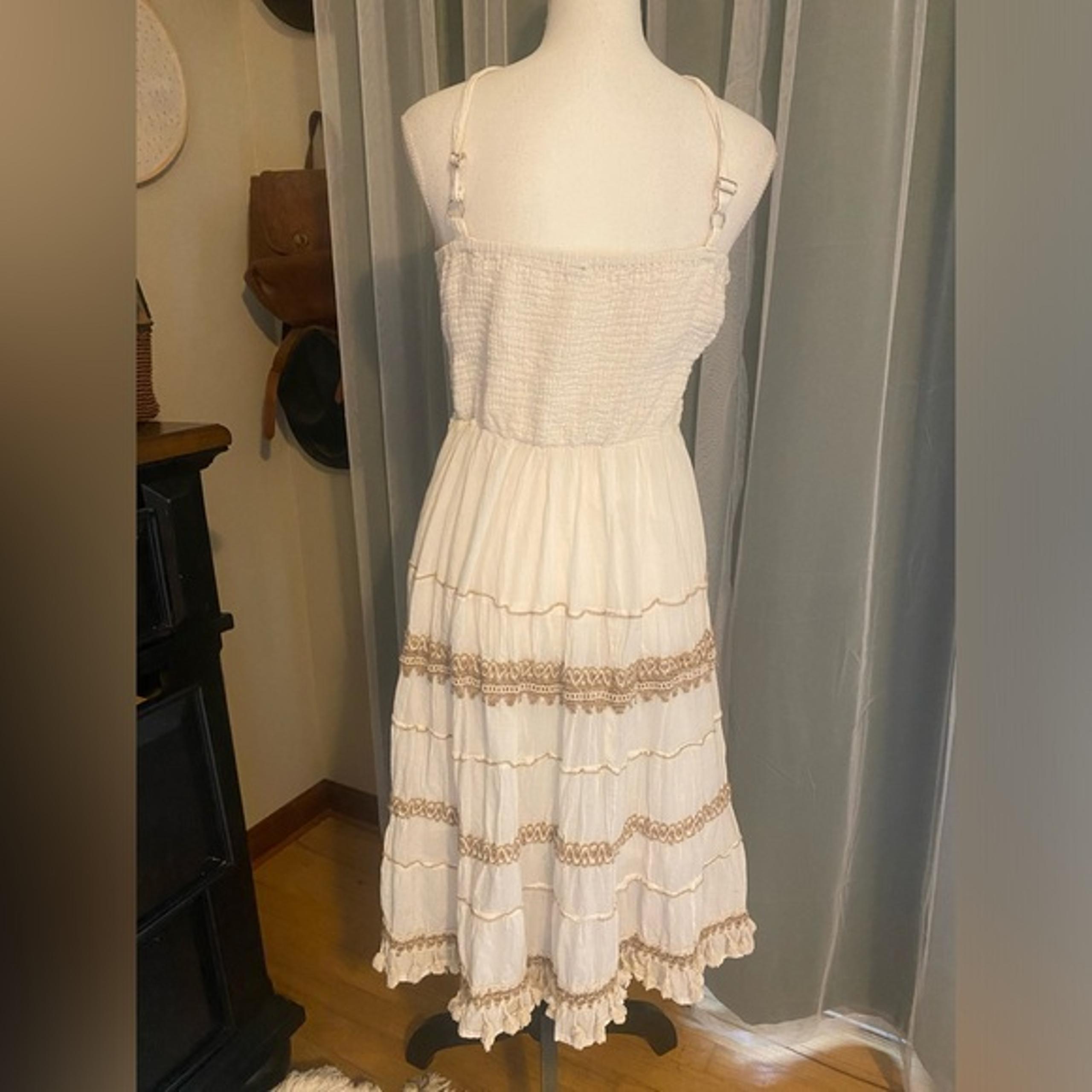 Vintage y2k white gauze boho midi dress