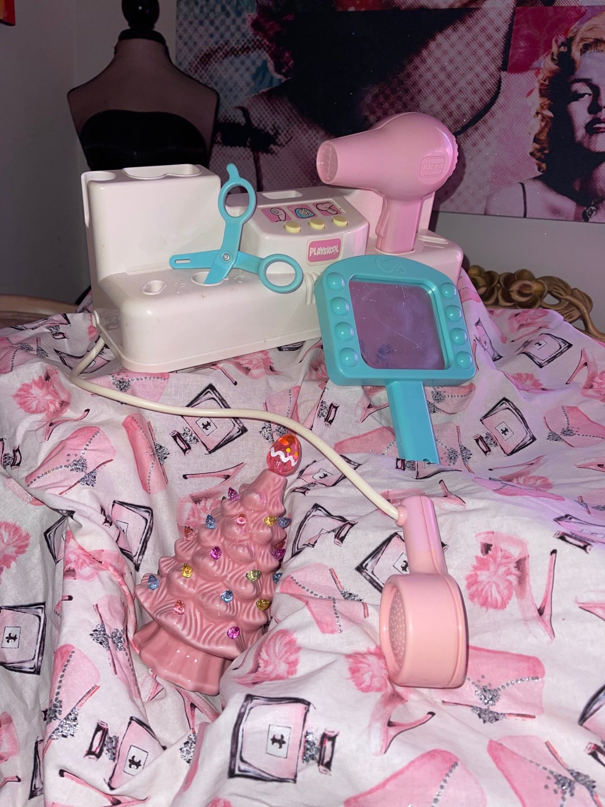 Playskool #2 girls pastel vintage beauty salon set mirror scissors WORKS