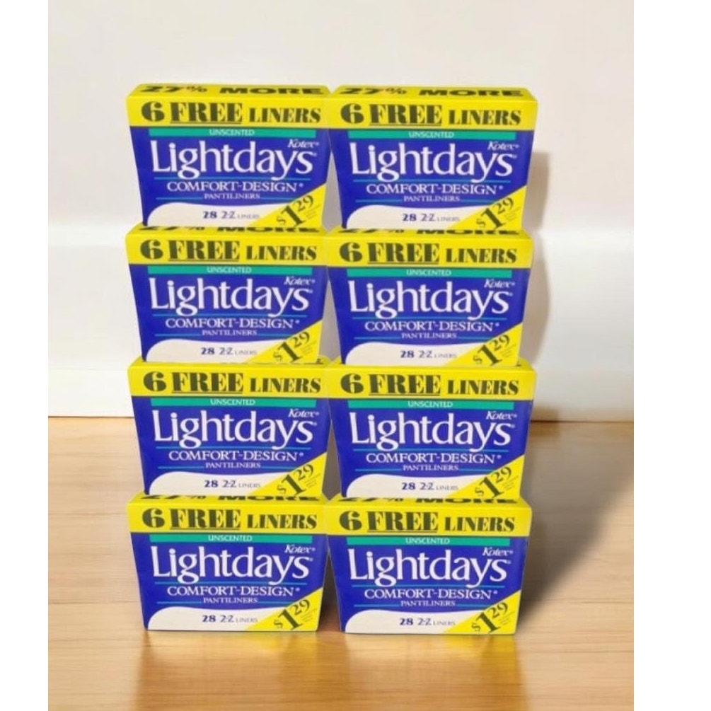 Vintage Kotex Lightdays Pantiliners Pads Regular 28 per Box NEW/SEALED Lot of 8