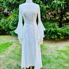 Vtg Lip Service White Velvet Satin Medieval Renaissance Fairy Bell Lace Sleeves