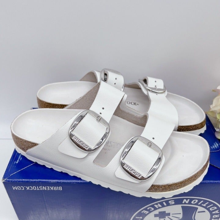 Birkenstock Arizona Big Buckle Sandal Slide White Leather EU 40 Womens US 9- 9.5