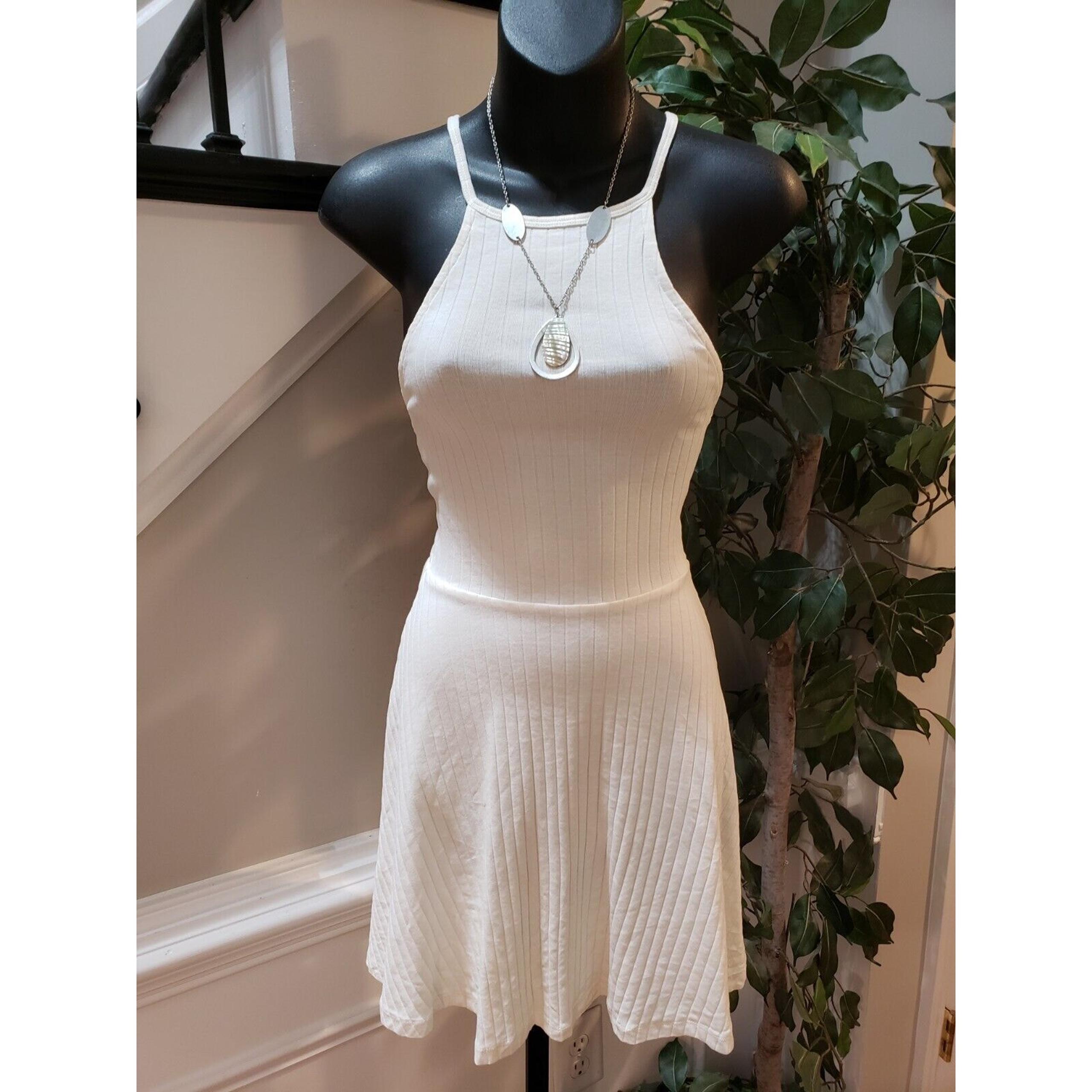 Forever 21 Women White Cotton Round Neck Sleeveless Casual Knee Length Dress S/P