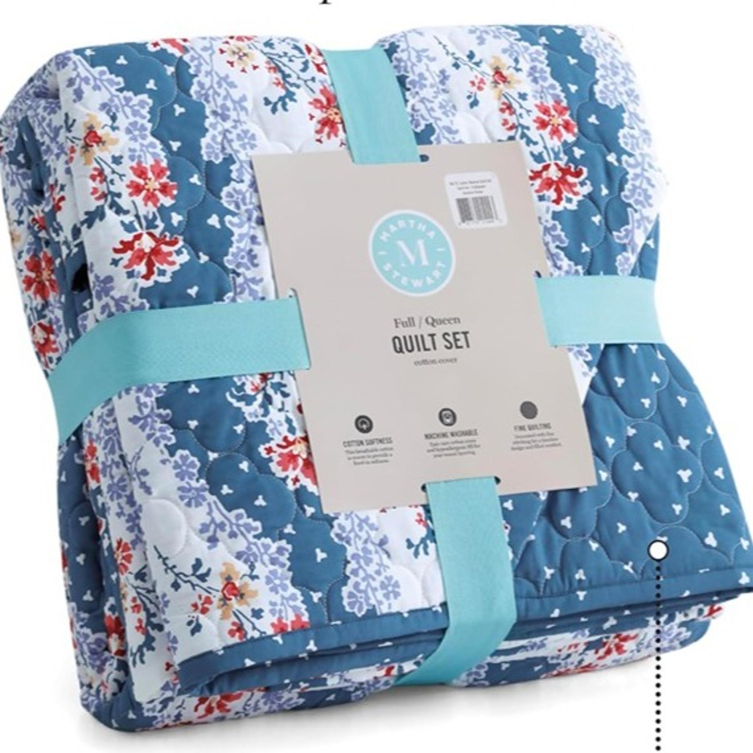 MARTHA STEWART 100% Cotton 3 Piece Reversible Quilt Set