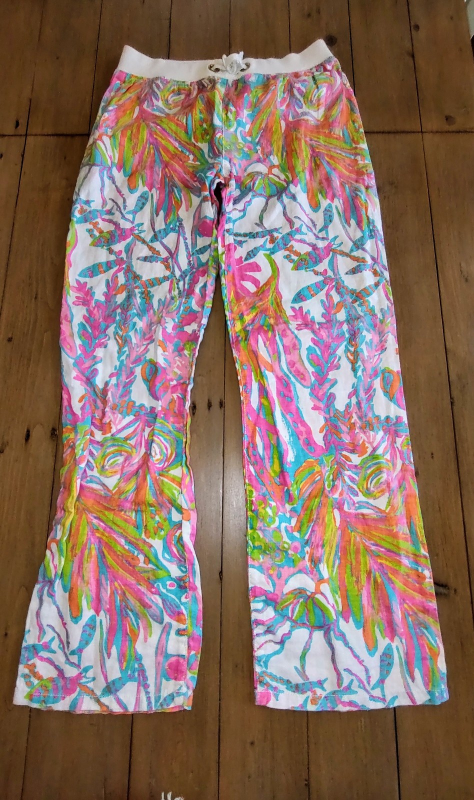 Lilly Pulitzer Girl’s Linen Pull On Beach Pants XL Scuba to Cuba 12-14