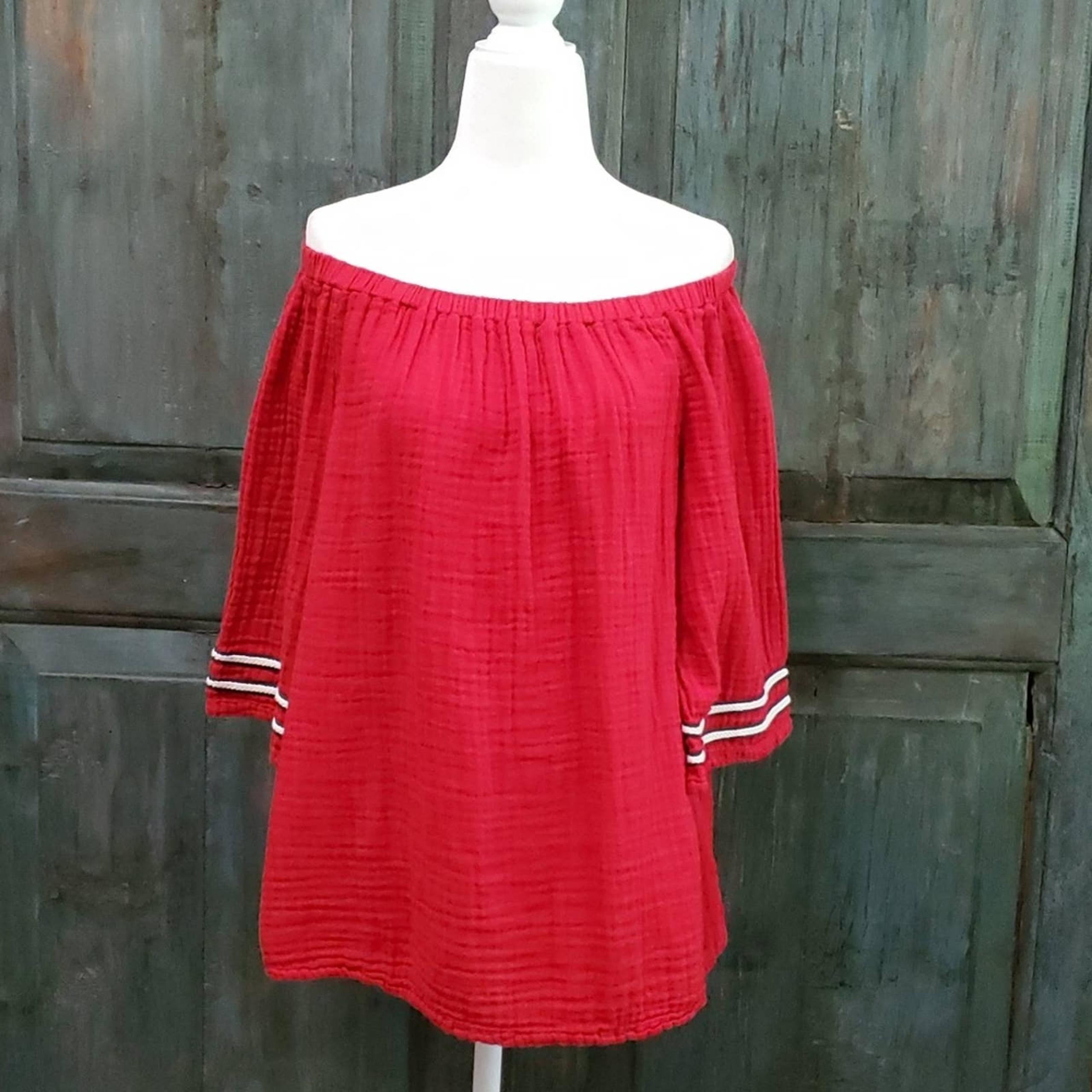 Michael Stars Red Double Gauze Off Shoulder Top, Size Small