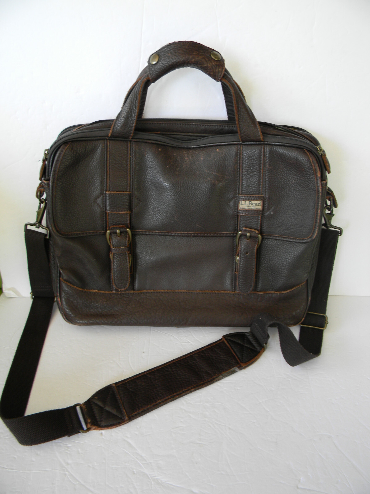 Vintage BROWN Leather LL BEAN Casual Travel Briefcase Crossbody Messenger Bag