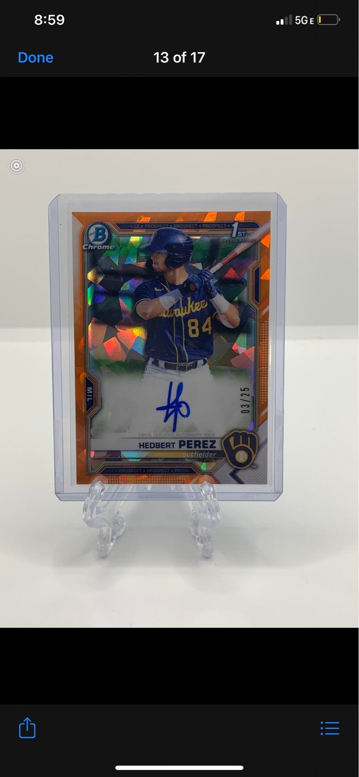 Bowman 1st Hedbert Perez /25 autograph