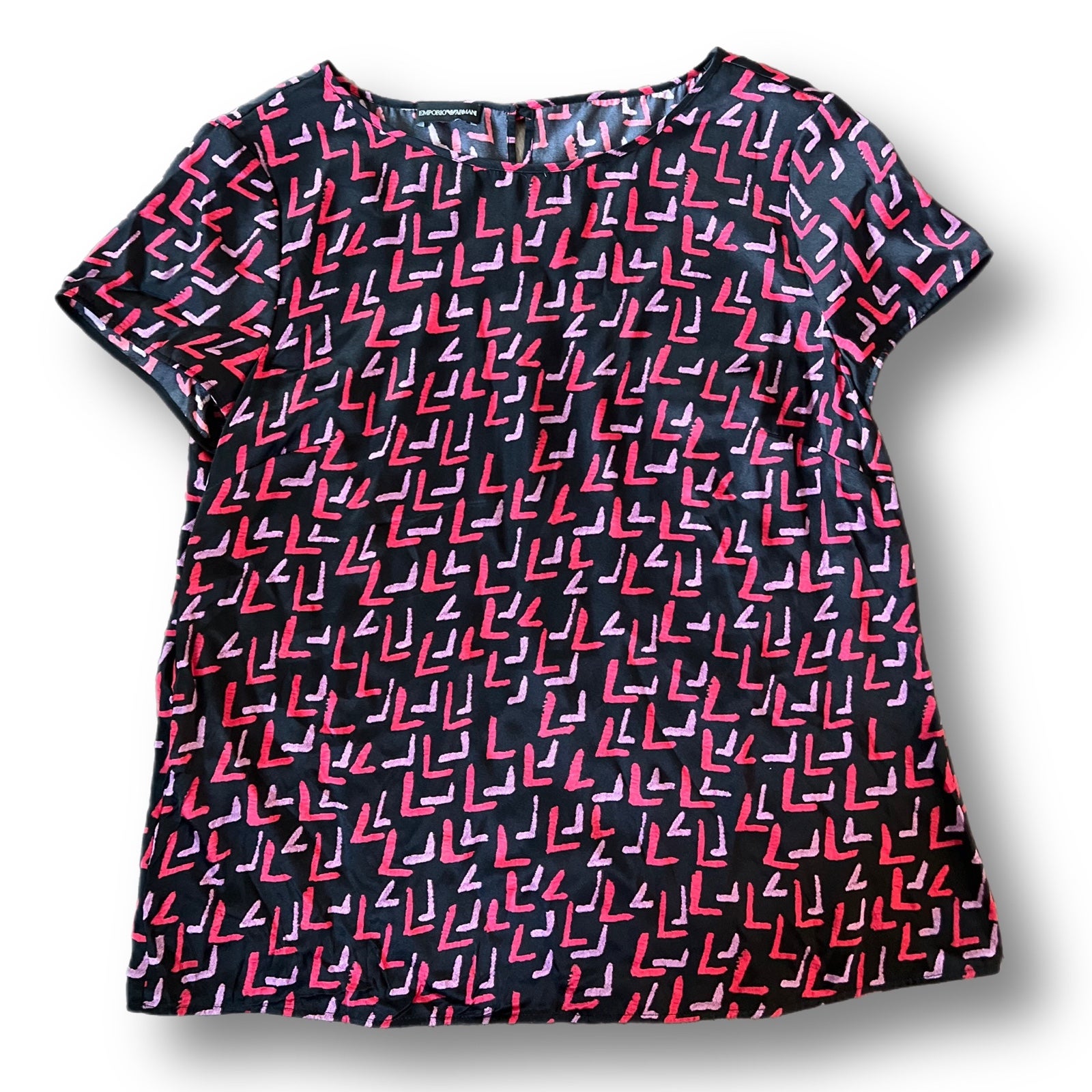 Authentic Emporio Armani Black Graffiti Silk Blouse EU 46