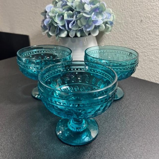 Euro Ceramica FEZ Turquoise Footed Dessert Bowls