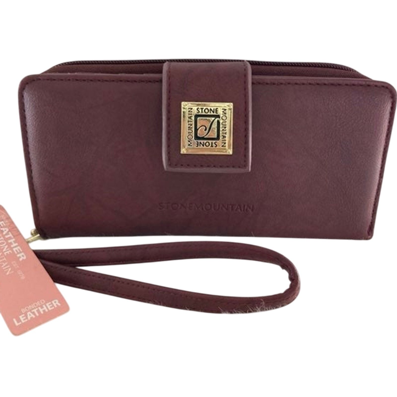 Brand New Wine STONE MOUNTAIN Tri-Fold Wallet W/ Hand Strap Quality