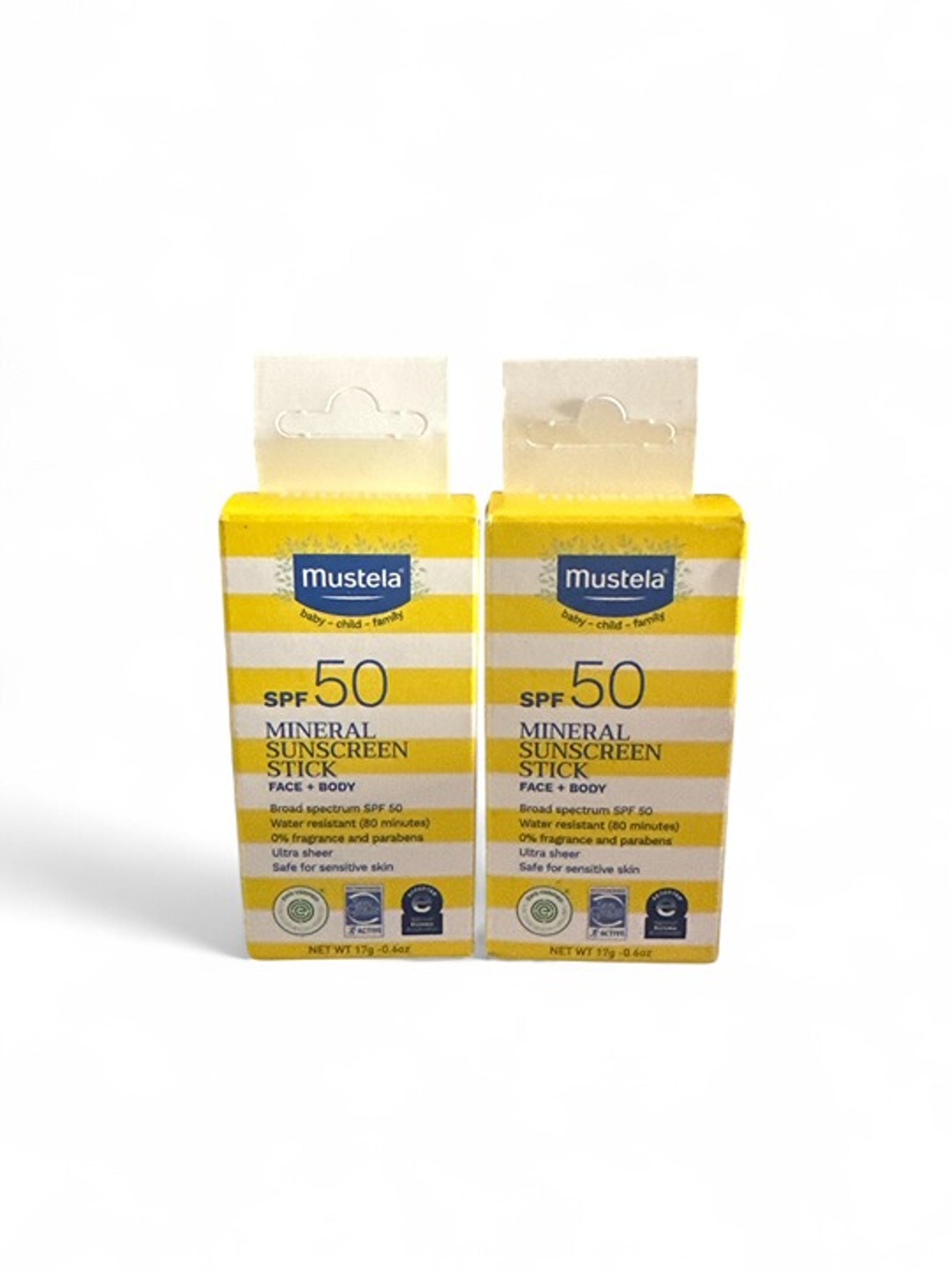 2 Mustela Baby Child Mineral Sunscreen Stick SPF 50 Face & Body .6oz Each