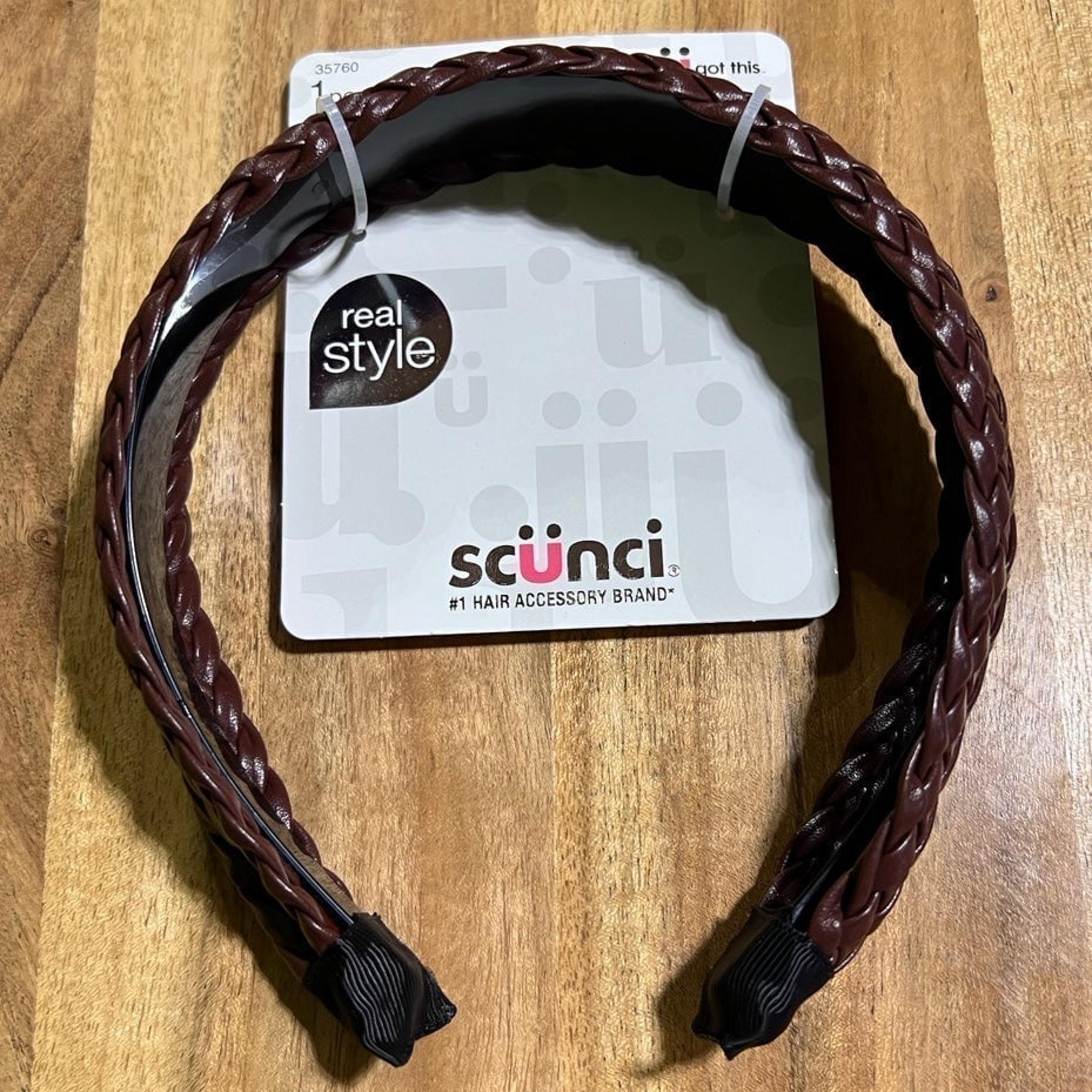 NWT Scunci Women's Faux Leather Braided Headband Hair Accessories Brown One Size