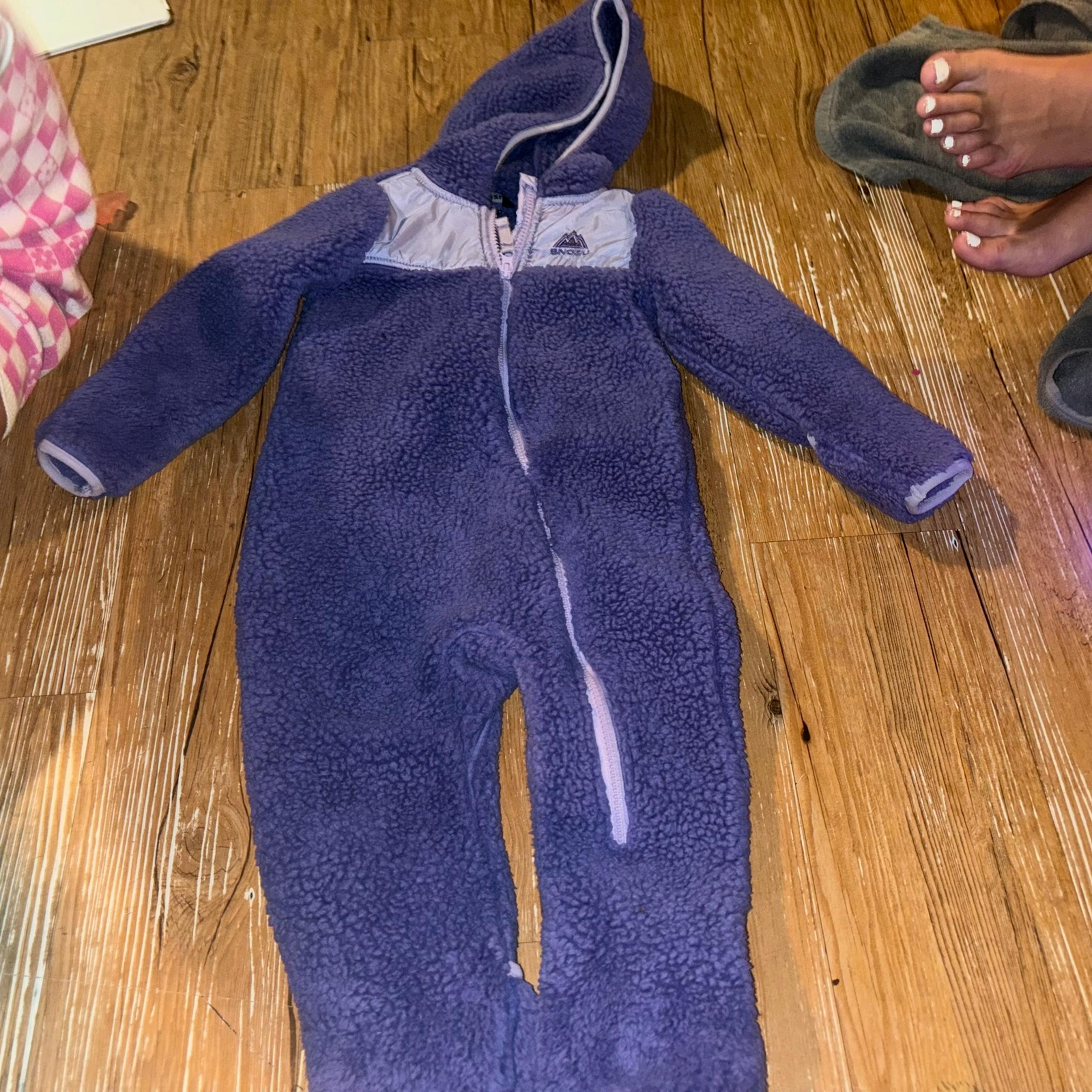 Snozu Size 24 Month Purple Fleece One Piece Zip Up Snow Suit With Hood Soft