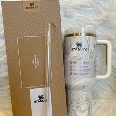 Brand new Stanley Tumbler Cup Lid Straw 40oz Stainless White Wood Grain