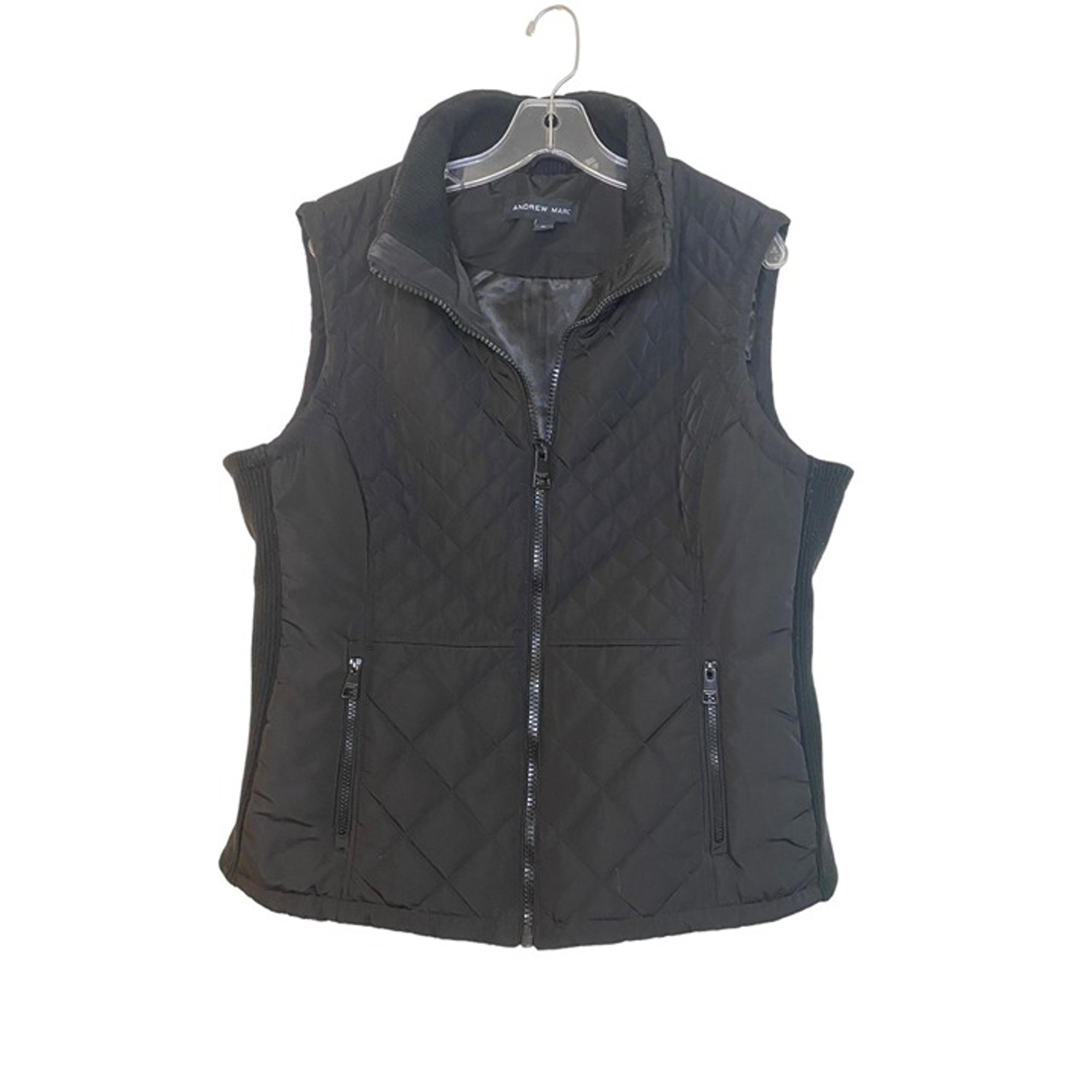 Andrew Marc Quilted Puffer Black Zip Up Vest Women Size XL