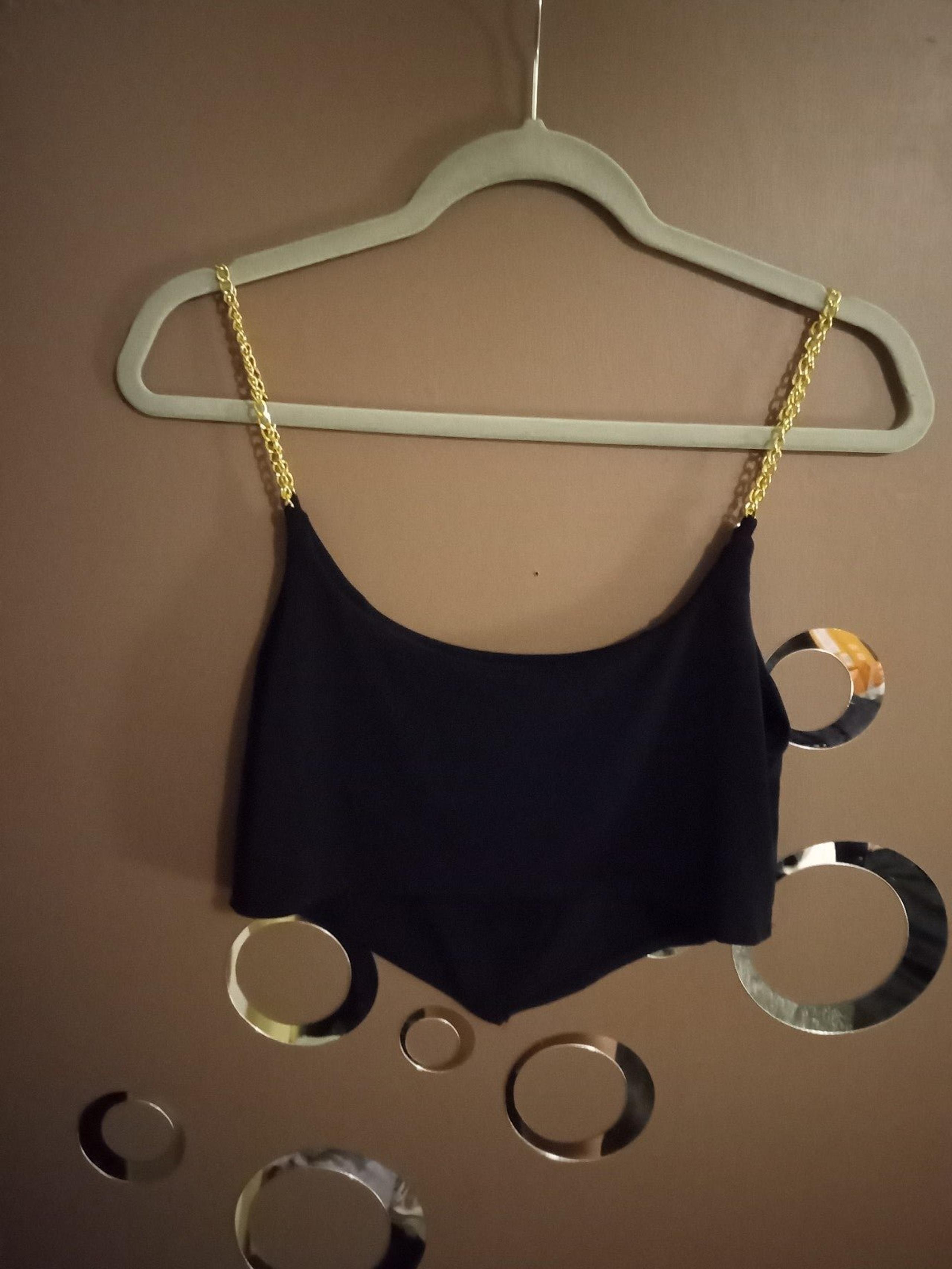 **Black Crop Top w/Gold Chained Straps** Large, New