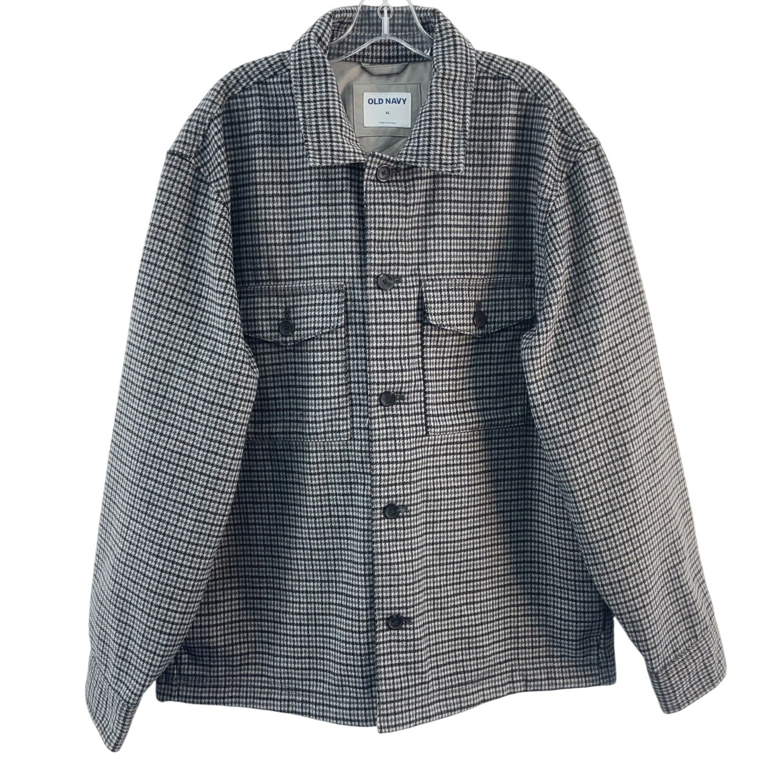 Old Navy Men's XL Gray Houndstooth Button-Up Shirt Jacket Polyester Preowned