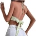 Floral Green White Y2K Bandana V Neck Womens Halter Tie Tank Top Size Small